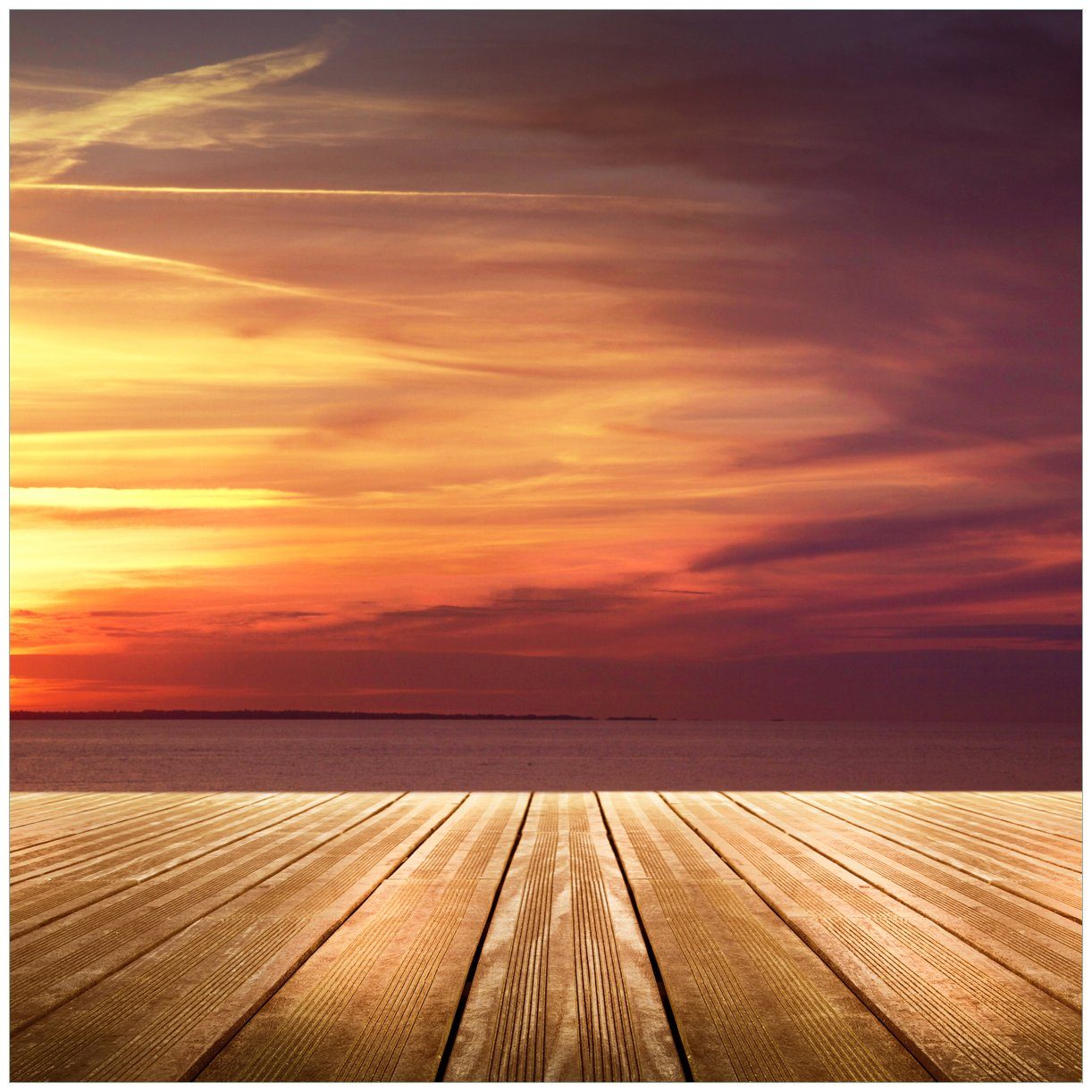 Wallario Tischplatte Steg am See - Sonnenuntergang und roter Himmel (1 St), für Ikea Lack Tisch geeignet