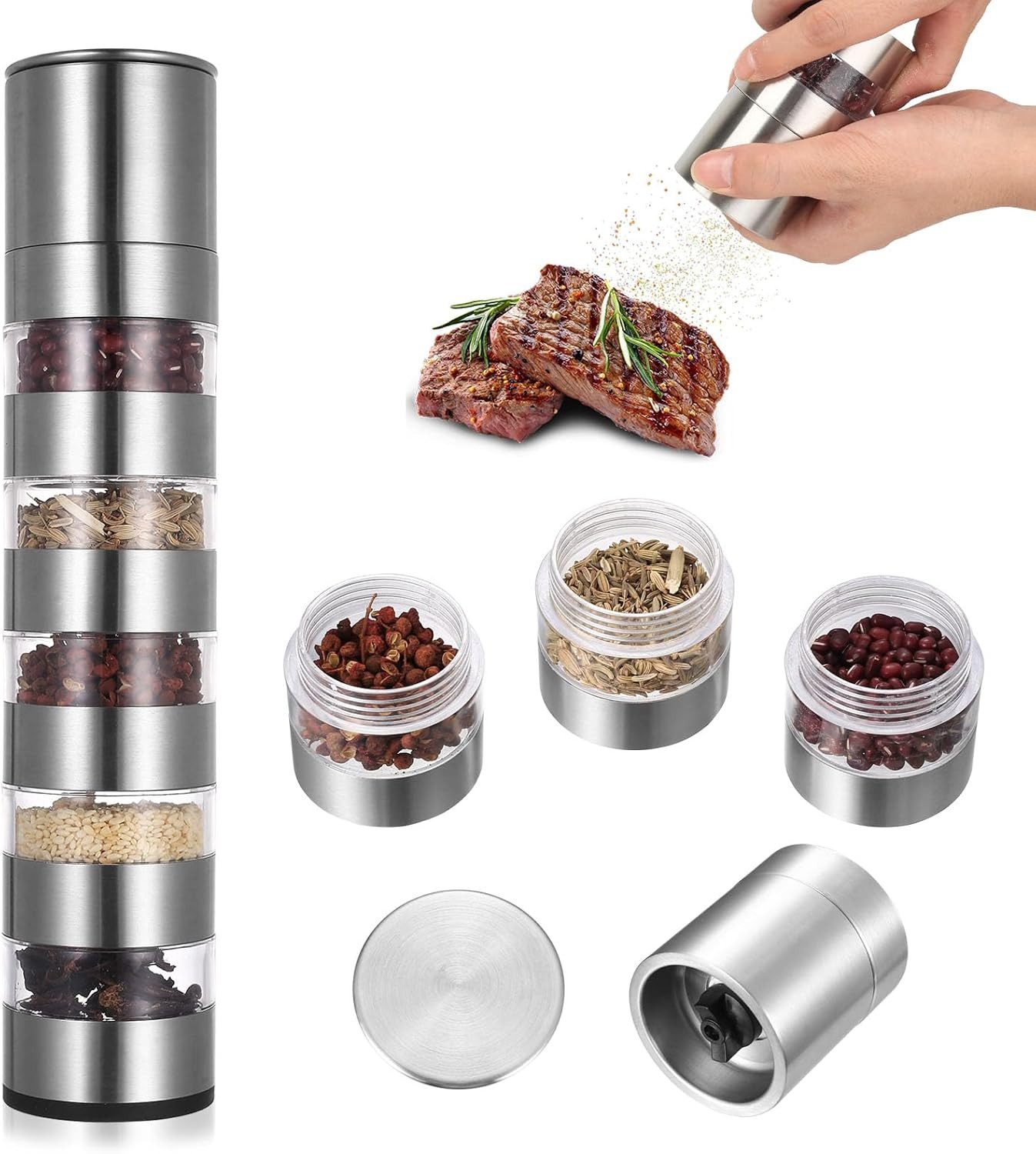 FELIXLEO Gewürzbehälter 5 in 1 Camping Gewürzstreuer Mini Gewürzgläser Set Reise Gadgets, (1-tlg)