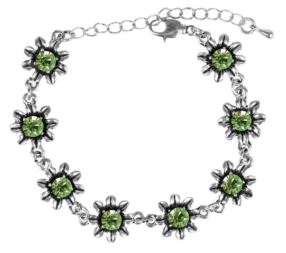 Armband Silbernes Strass Armband mit Blüten - Hellgrün