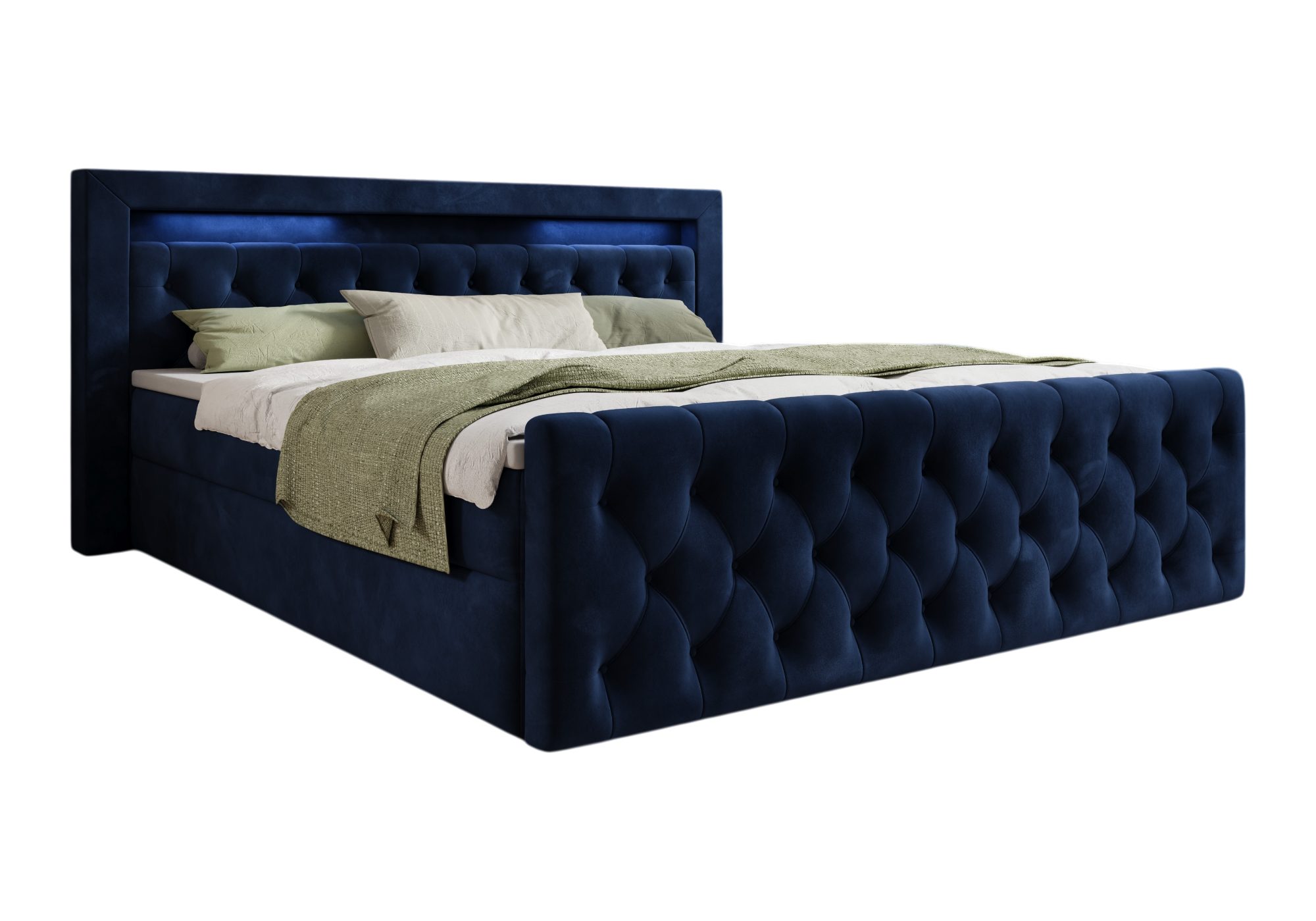 thematys Boxbett LED mit Bettkasten 140x200–200x200 cm – Velours oder Bouclé Bezug – (Polsterbett Bonnellfederkern Matratze H3 + Gratis 3cm Topper, Boxbett - Lu – Bild 3 von 5