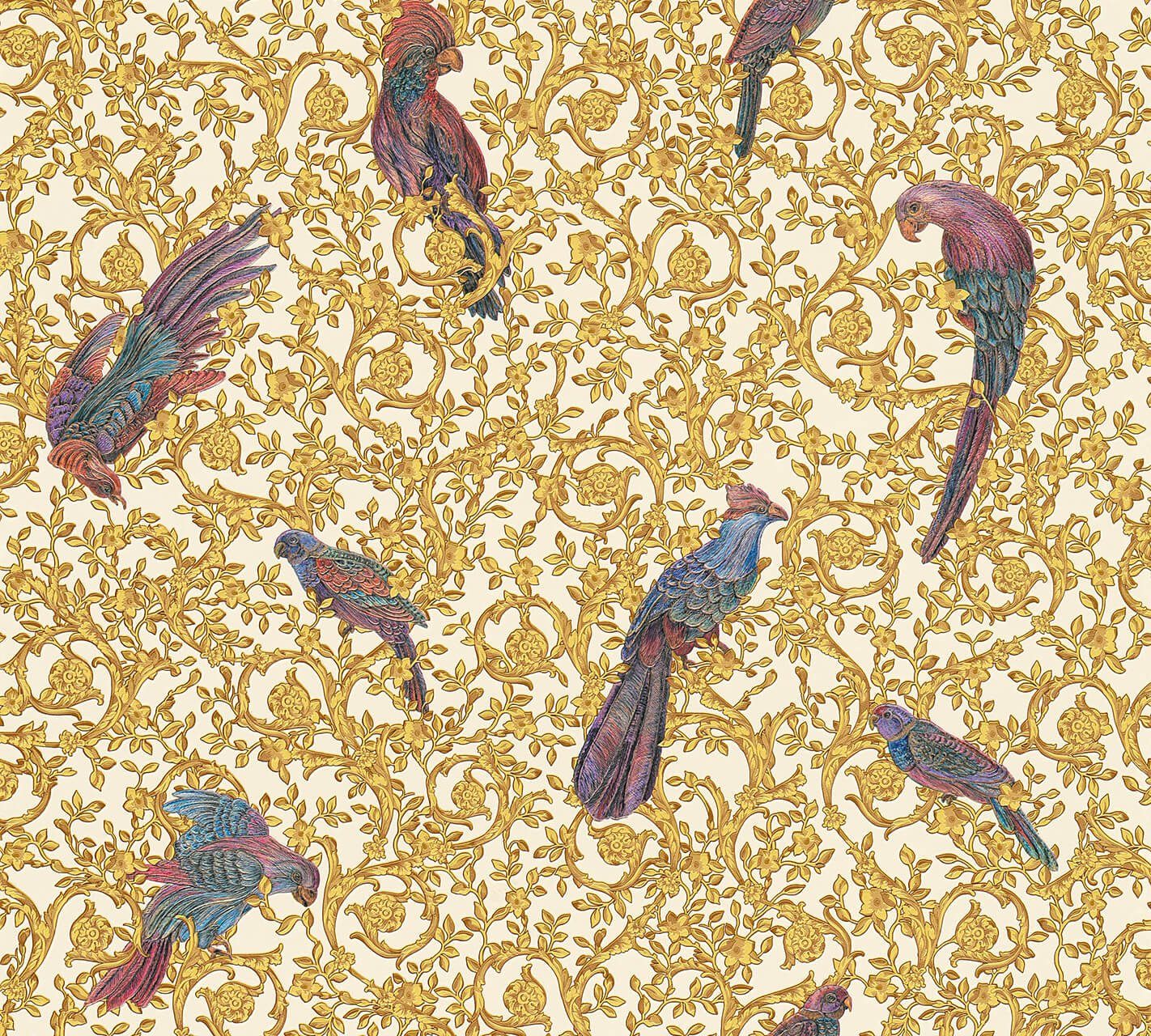 KUNSTLOFT Vliestapete Versace Birds 3 0.7x10.05 m, Leicht glänzend, lichtbeständige Design Tapete