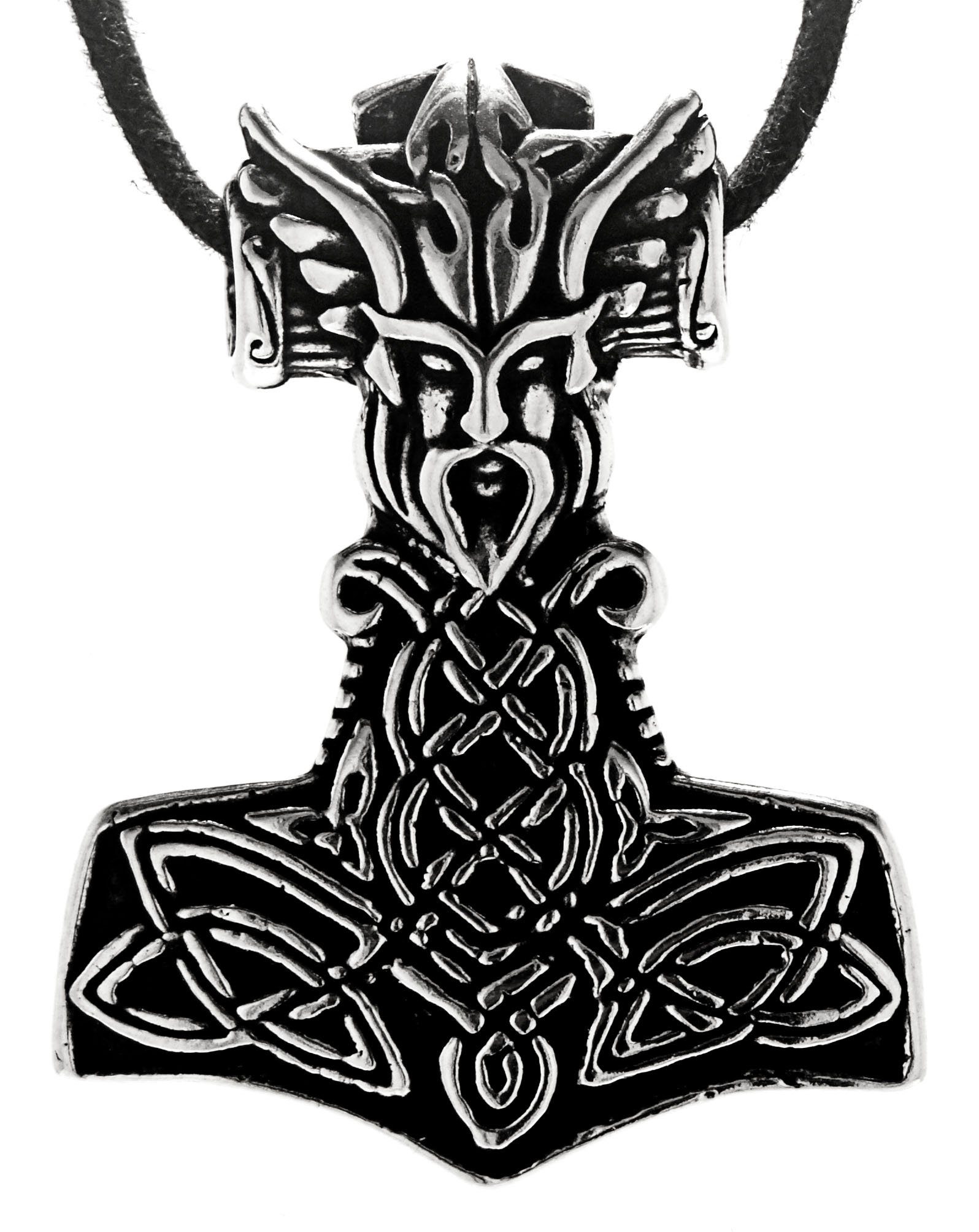 Kiss of Leather Kettenanhänger Thorshammer Anhänger 925 Silber Thors Thor Hammer Thorhammer Odins Kopf