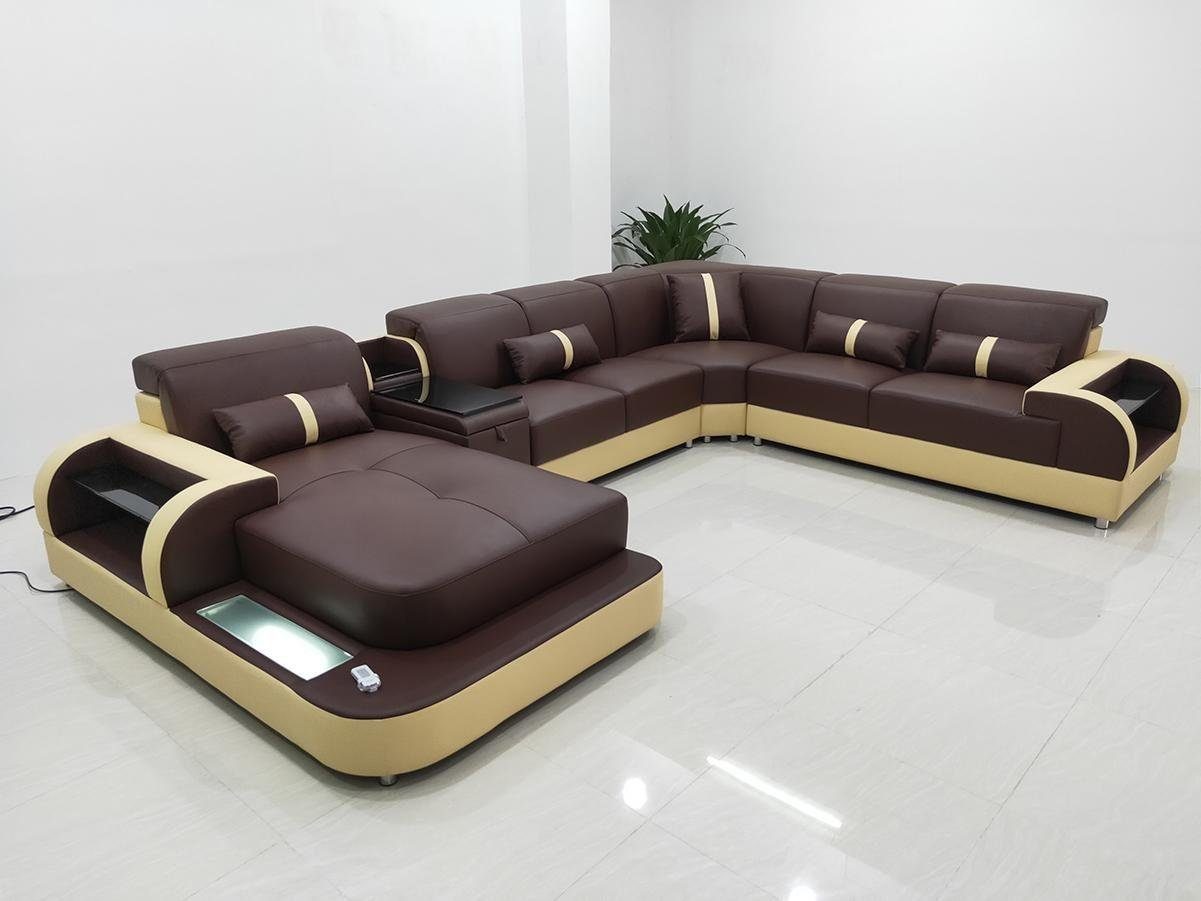 JVmoebel Ecksofa, Ledersofa Design Ecksofa Wohnlandschaft Couch Polster U Sofa Form