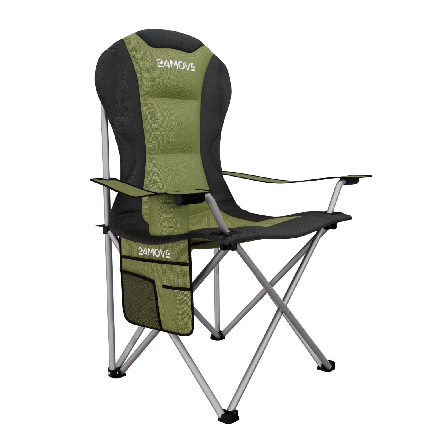 24Move Campingstuhl Campingstuhl faltbar inkl. Tragetasche, bis 150kg belastbar, grün (bequeme Arm- und Rückenlehne), Gartenstuhl, Klappstuhl gepolstert