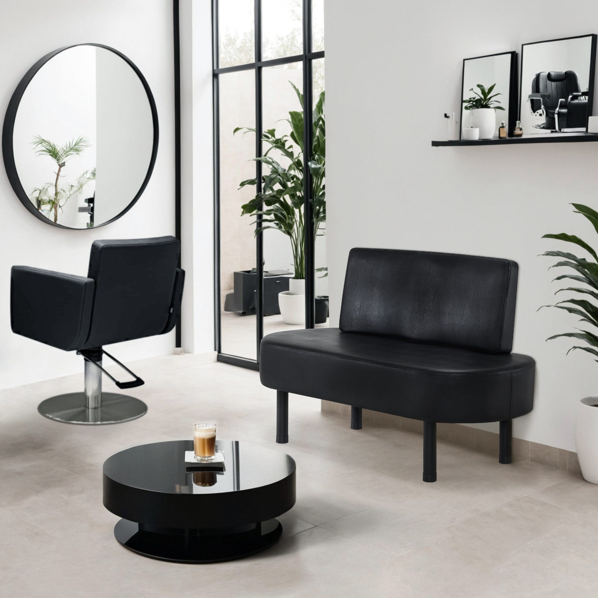 Barberpub Sitzbank BarberPub Sitzbank mit Rückenlehne Friseur W517 (Schwarz/Kunstleder), 130 cm Wartebank, Polsterbank, Wohnzimmerbank, Schuhbank