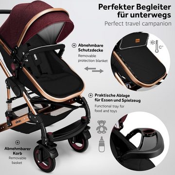 KIDUKU Kombi-Kinderwagen KIDUKU® 3 in 1 Kombi-Kinderwagen Buggy Reisebuggy, 3 in 1 Komplettset inkl. Babywanne Buggy Auto-Babyschale Fußsack, Voll-Gummireifen Wickeltasche Regenschutz Kindertisch