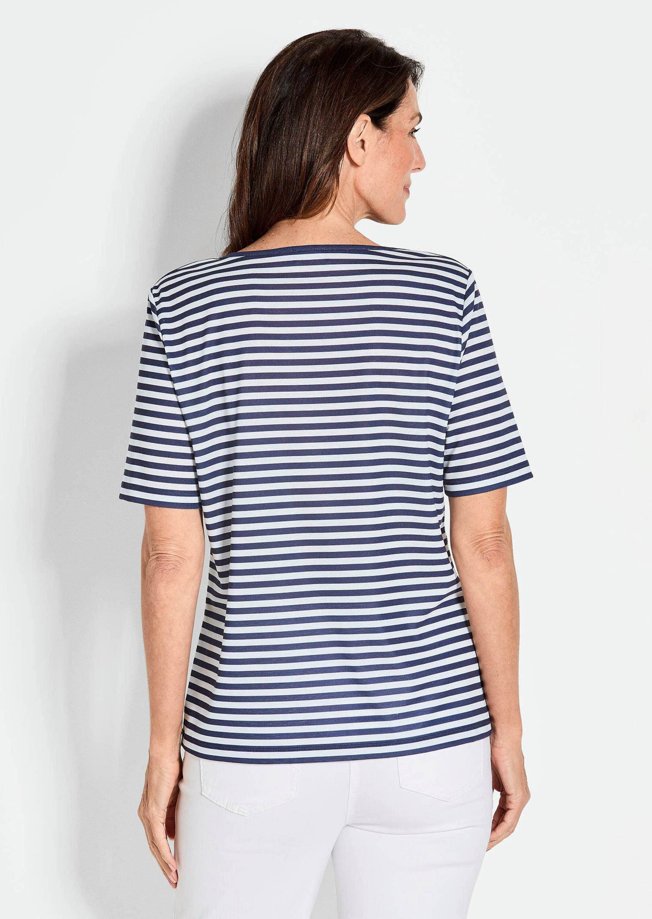 GOLDNER T-Shirt Kurzgröße: Stilvolles Streifenshirt für Damen Basicshirt mit U-Boot-Ausschnitt, Streifenmuster, aus Jersey