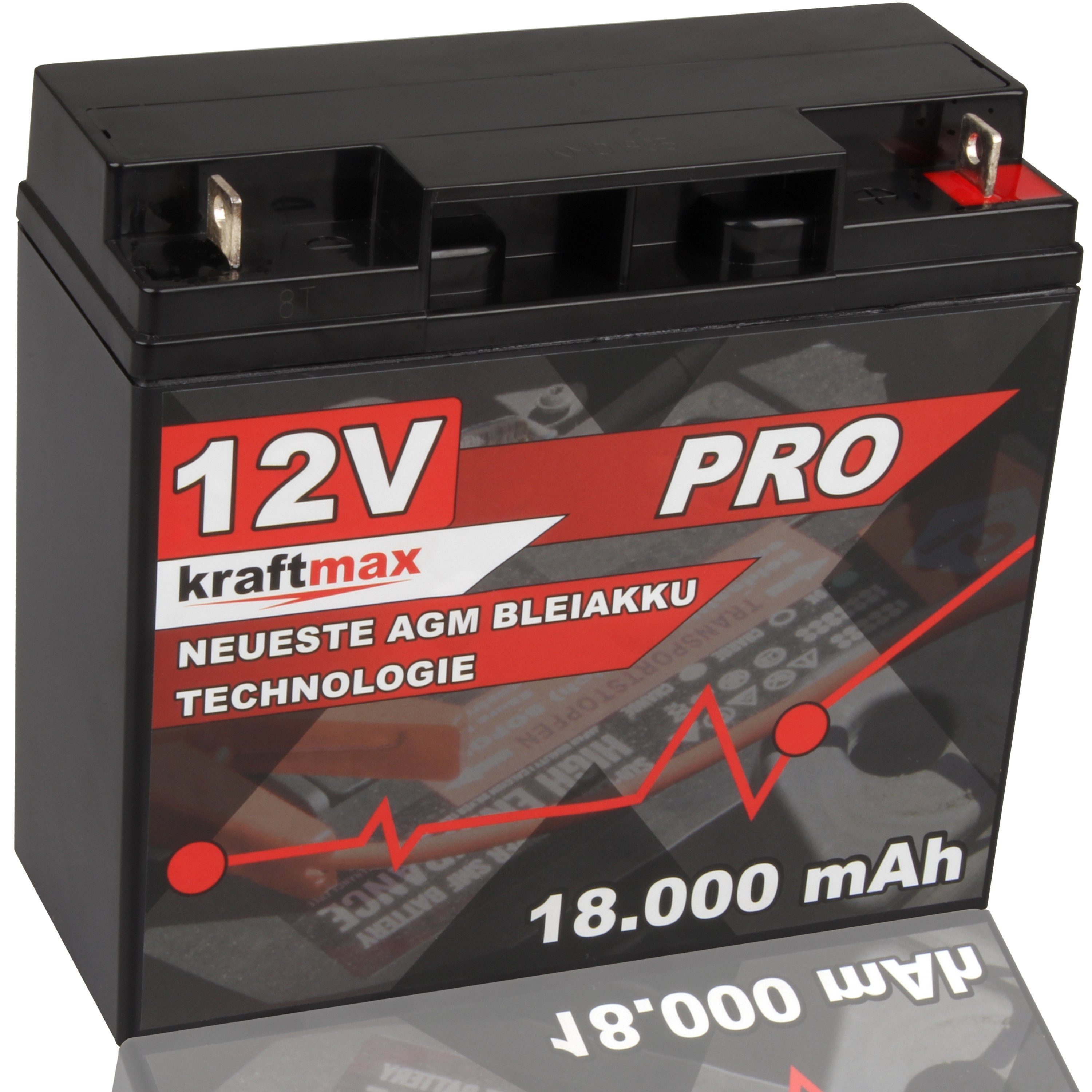 kraftmax Industrial Pro Bleiakku 12V / Hochleistungs- [ Blei 18Ah Akku (1 St) Bleiakkus AGM 