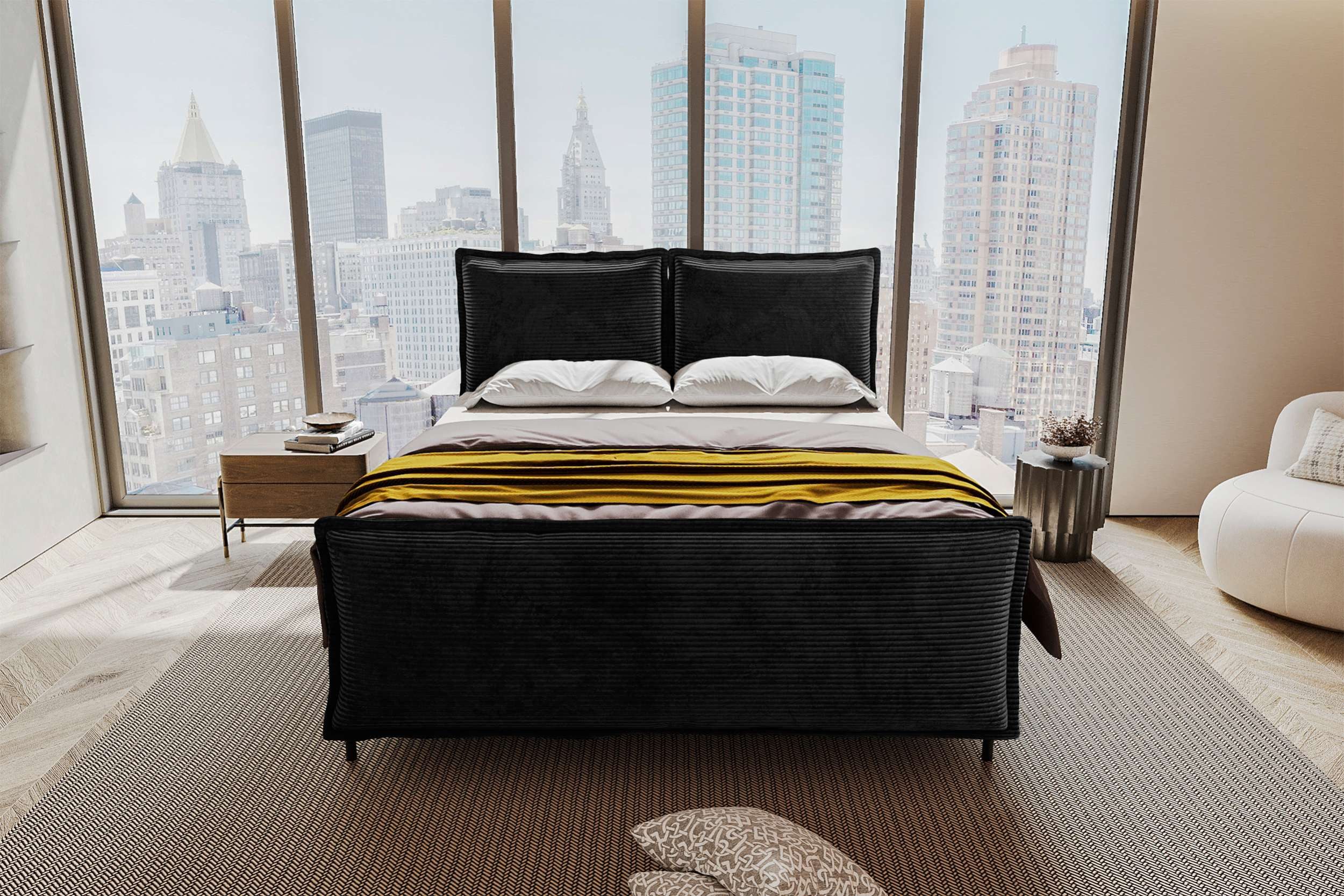 99rooms Boxspringbett Vero Plus (Schlafzimmerbett, Bett), 140/160/180/200x200 cm, in Cord POSO, mit Topper, Bettkasten