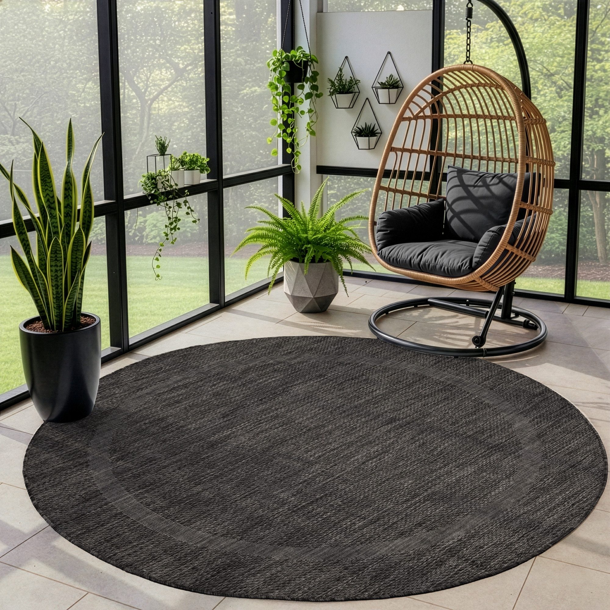 Carpettex Outdoorteppich Unicolor - Einfarbig, Rund, Höhe: 5 mm, Teppich Wetterfest Balkon Küchenteppich Flachgewebe Sisaloptik