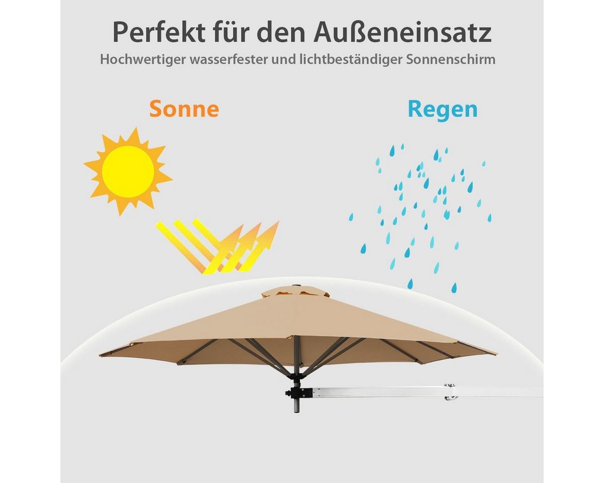 Thumbnail - COSTWAY Sonnenschirm, wandmontiert & kippbar, UPF 50+, Ø 247cm, für balkon