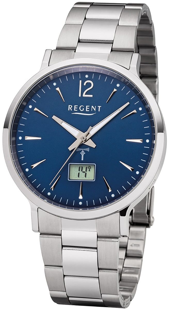 Regent Funkuhr Regent Herren Uhr FR-247 Metall Funkwerk, (Funkuhr), Herren Funkuhr rund, groß (ca. 40mm), Metallarmband
