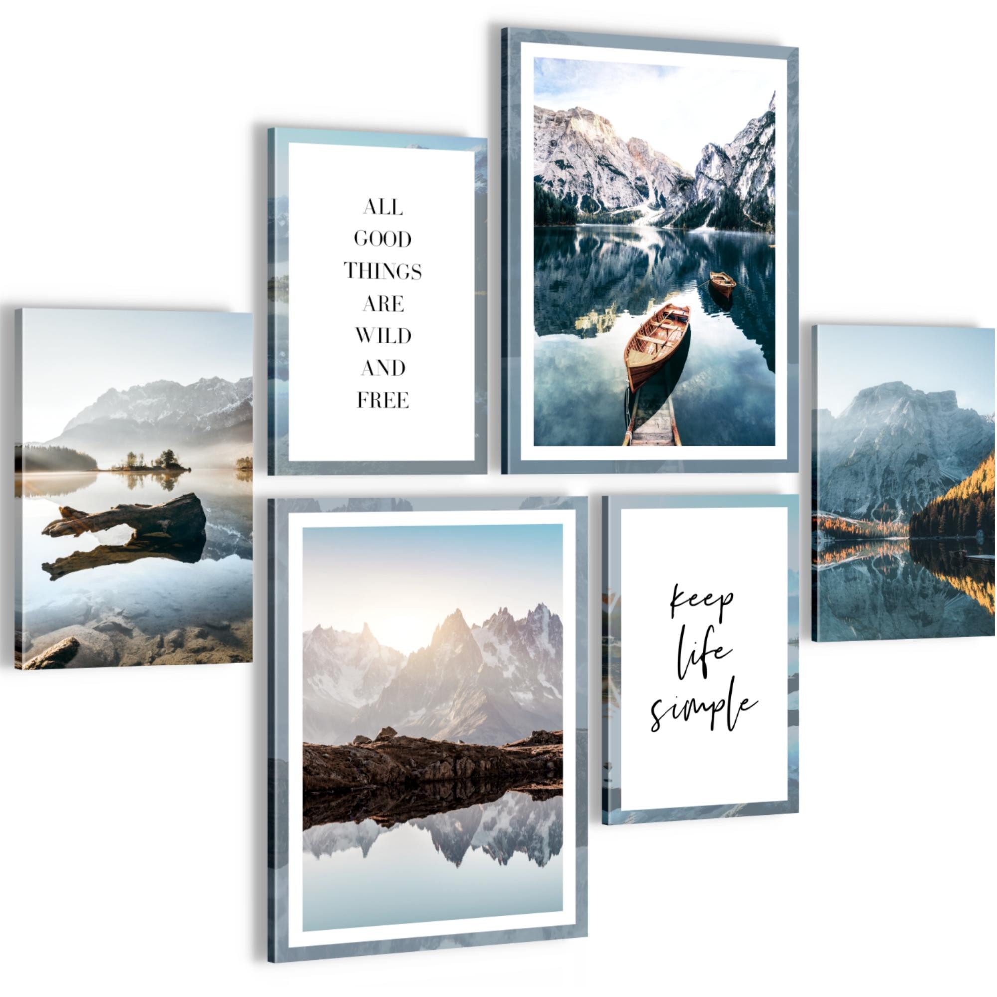 Novart Wandbild Wandbilder Wohnzimmer See Berge Natur - AUFHÄNGFERTIG 90x80 cm, Landschaft