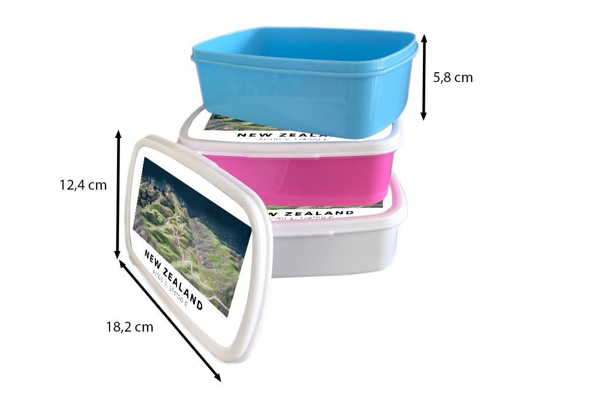 Wasser rosa Lunchbox - Mädchen, Grün Snackbox, Neuseeland Kunststoff Brotdose - für Kinder, - MuchoWow Kunststoff, Erwachsene, (2-tlg), Brotbox Strand,