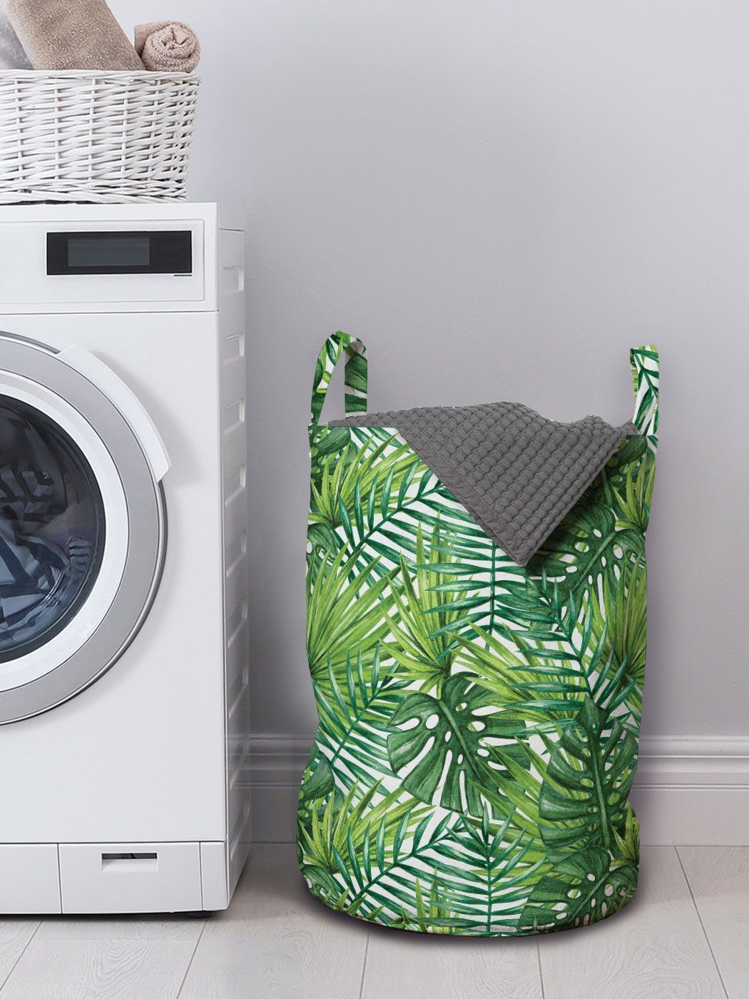 Aquarell Kordelzugverschluss für Wäschekorb mit Blatt Baum-Blätter Waschsalons, Wäschesäckchen Griffen Abakuhaus