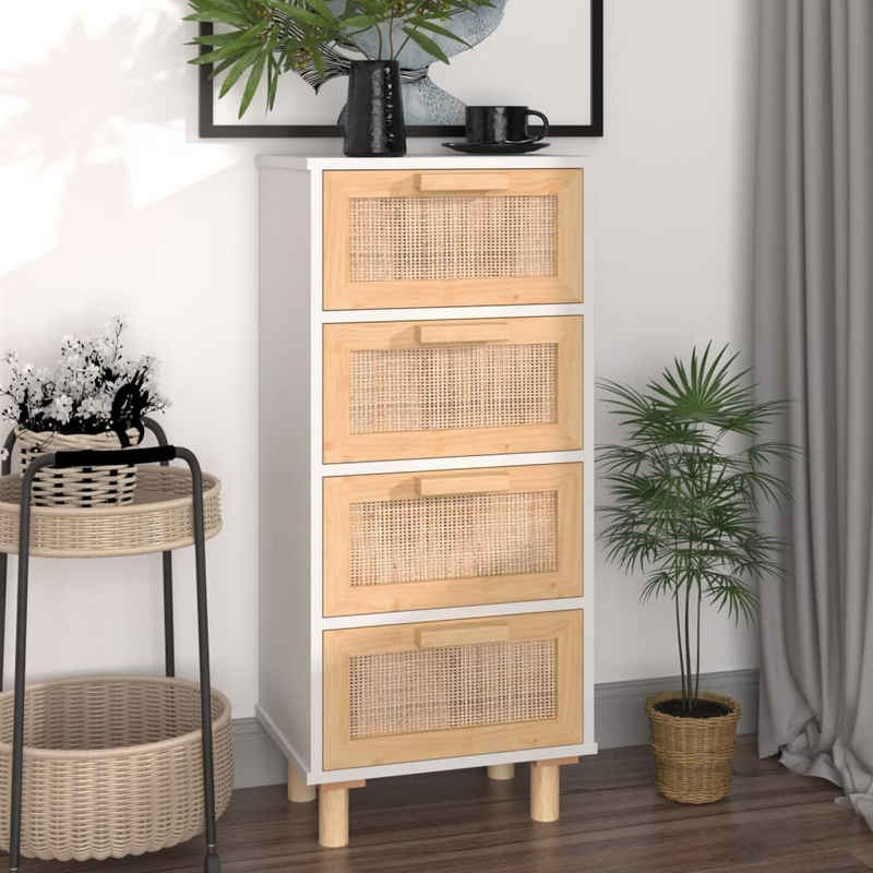 vidaXL Sideboard Sideboard Weiß 40x30x90 cm Massivholz Kiefer und Natur-Rattan (1 St)