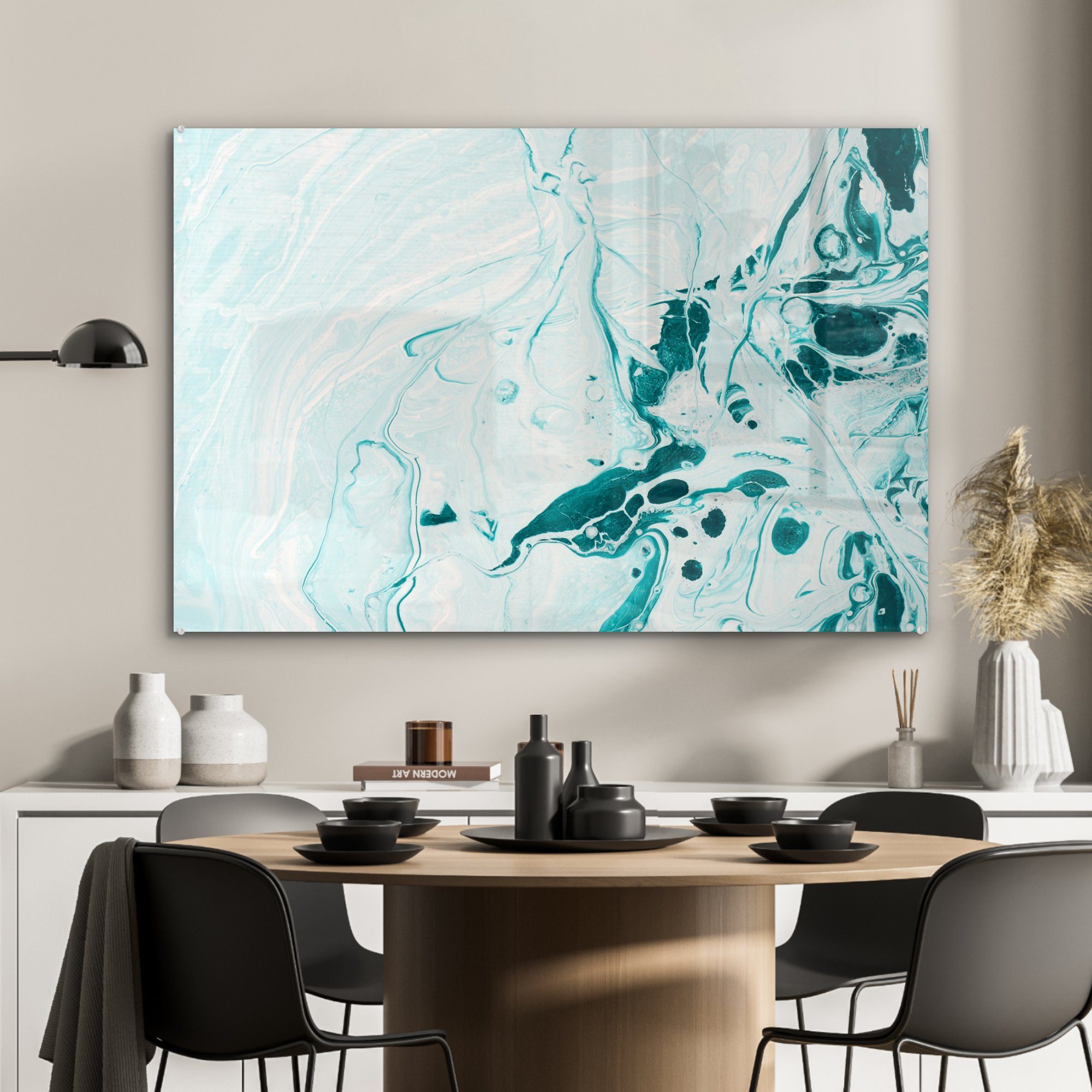 Blau, MuchoWow - St), Acrylglasbilder - Ölfarbe (1 Wohnzimmer Schlafzimmer & Marmor Acrylglasbild