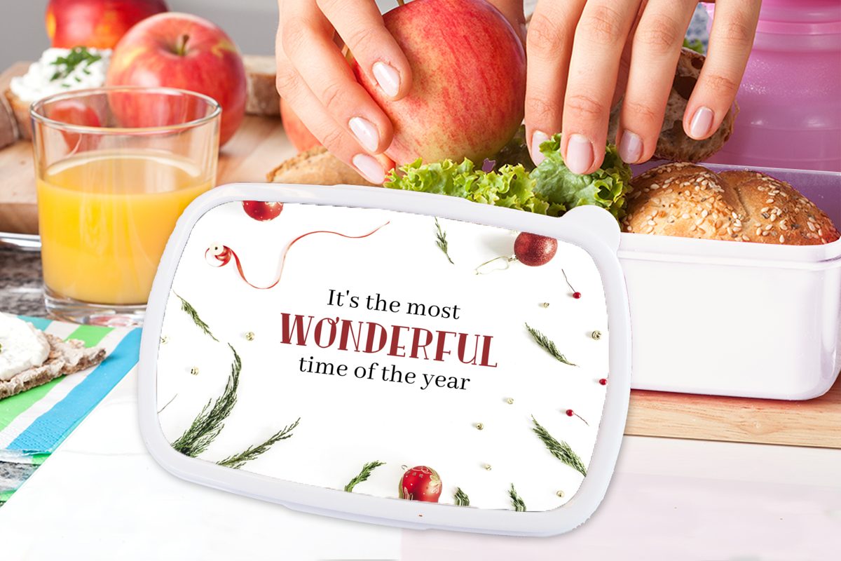 MuchoWow Lunchbox Winter Kunststoff, und Brotdose, Mädchen und - für Kinder weiß - (2-tlg), für Jungs Weihnachten Zitat, Brotbox Erwachsene
