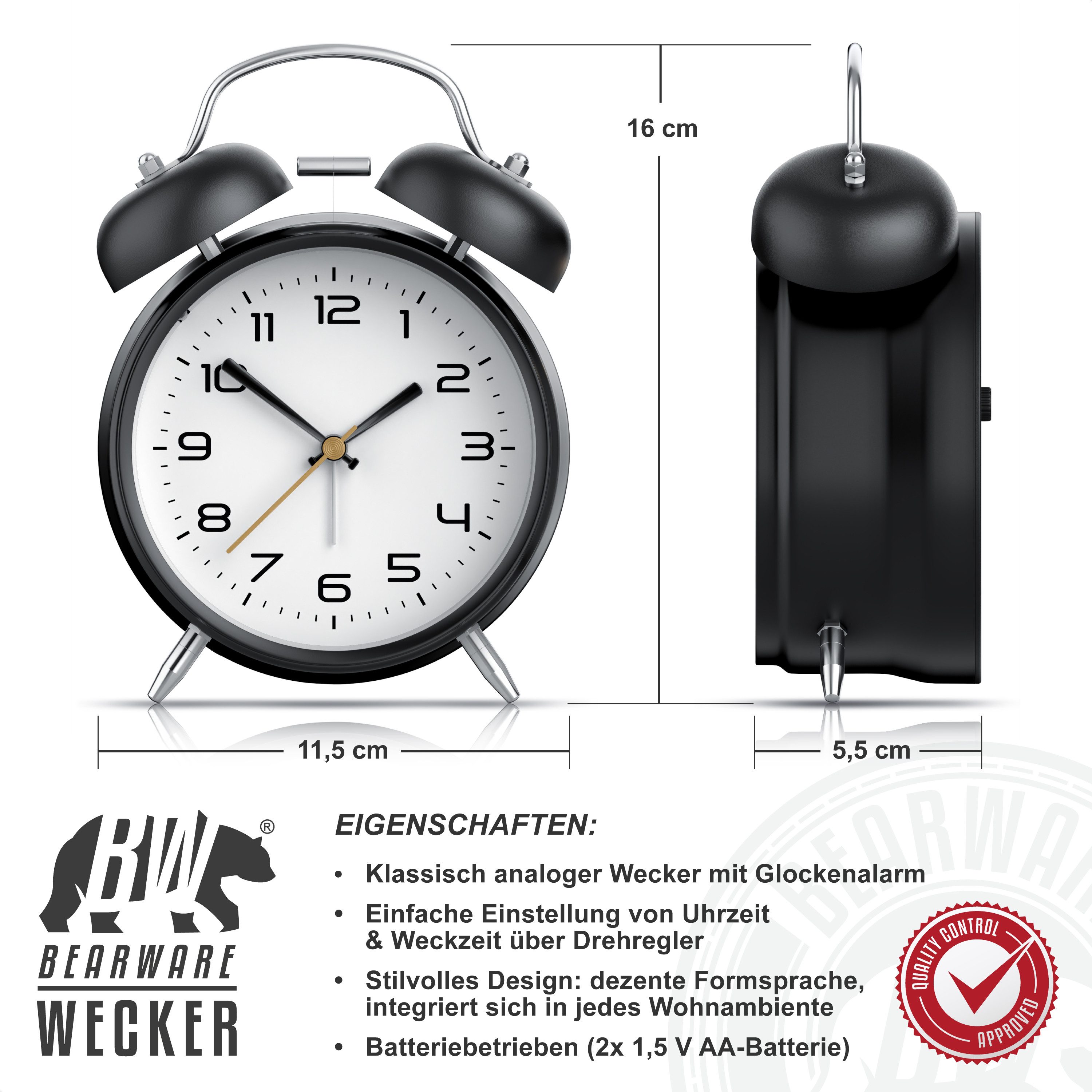 BEARWARE Wecker Analog, rund, Beleuchtet, Retro, lauter Glockenalarm für Ti günstig online kaufen