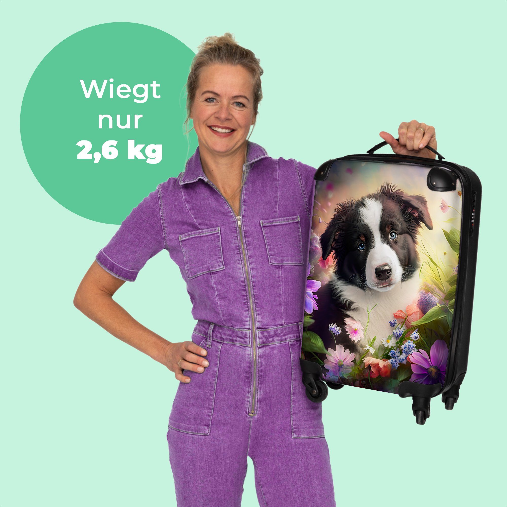 Natur Trolley - NoBoringSuitcases.com© - Kleine - Sonne Cabin Hund, 55x35x20cm Blumen Rollen, Rollen - Welpe Handgepäck Rollkoffer 4 Reisekoffer Collie 4 Border Handgepäckkoffer - - mit