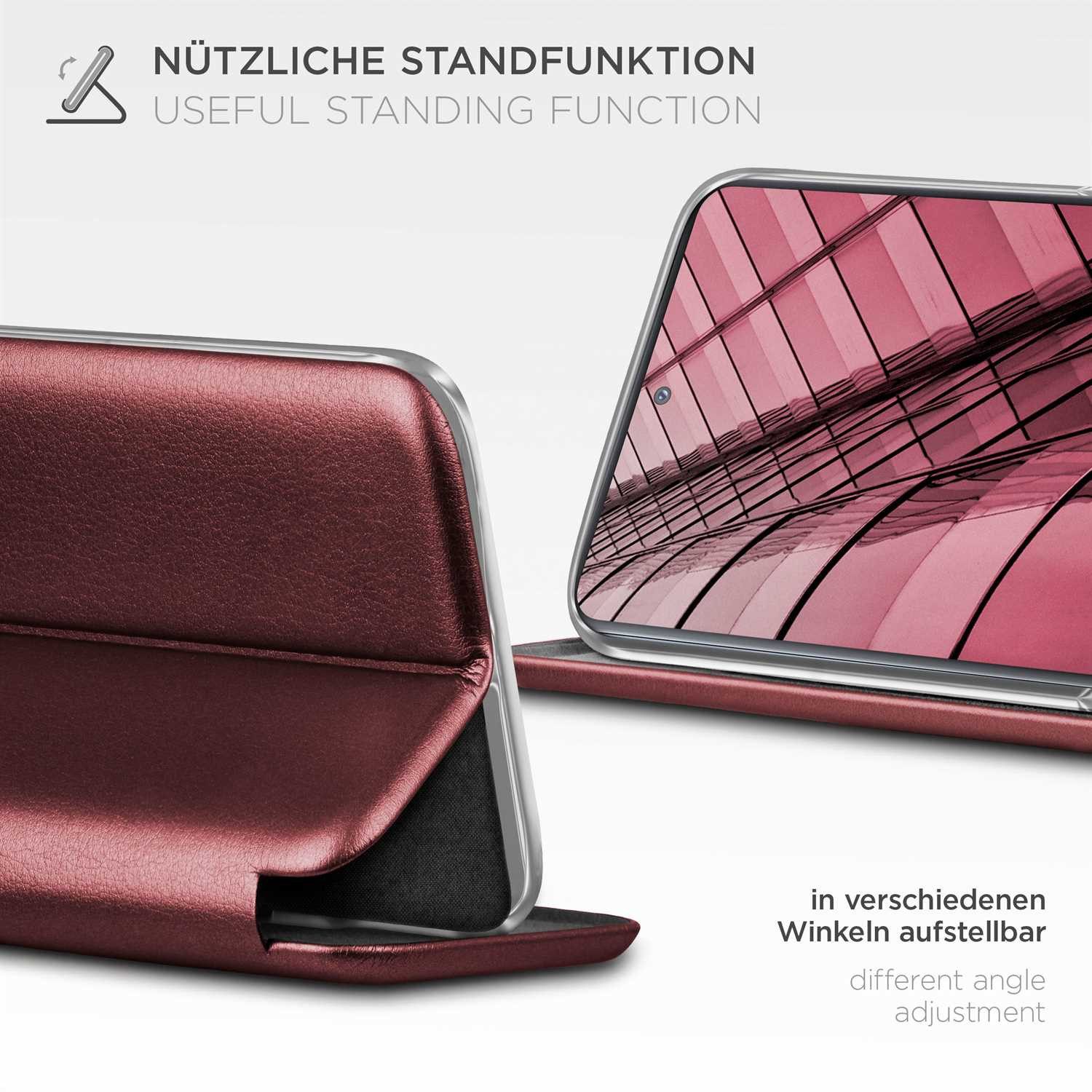 ONEFLOW Handyhülle für Samsung Galaxy S20 FE Premium Hülle Business Cover Rot 6,5 Zoll, 360 Grad Schutzhülle Flip Case Etui Klapphülle Dünn Leder Handy Tasche