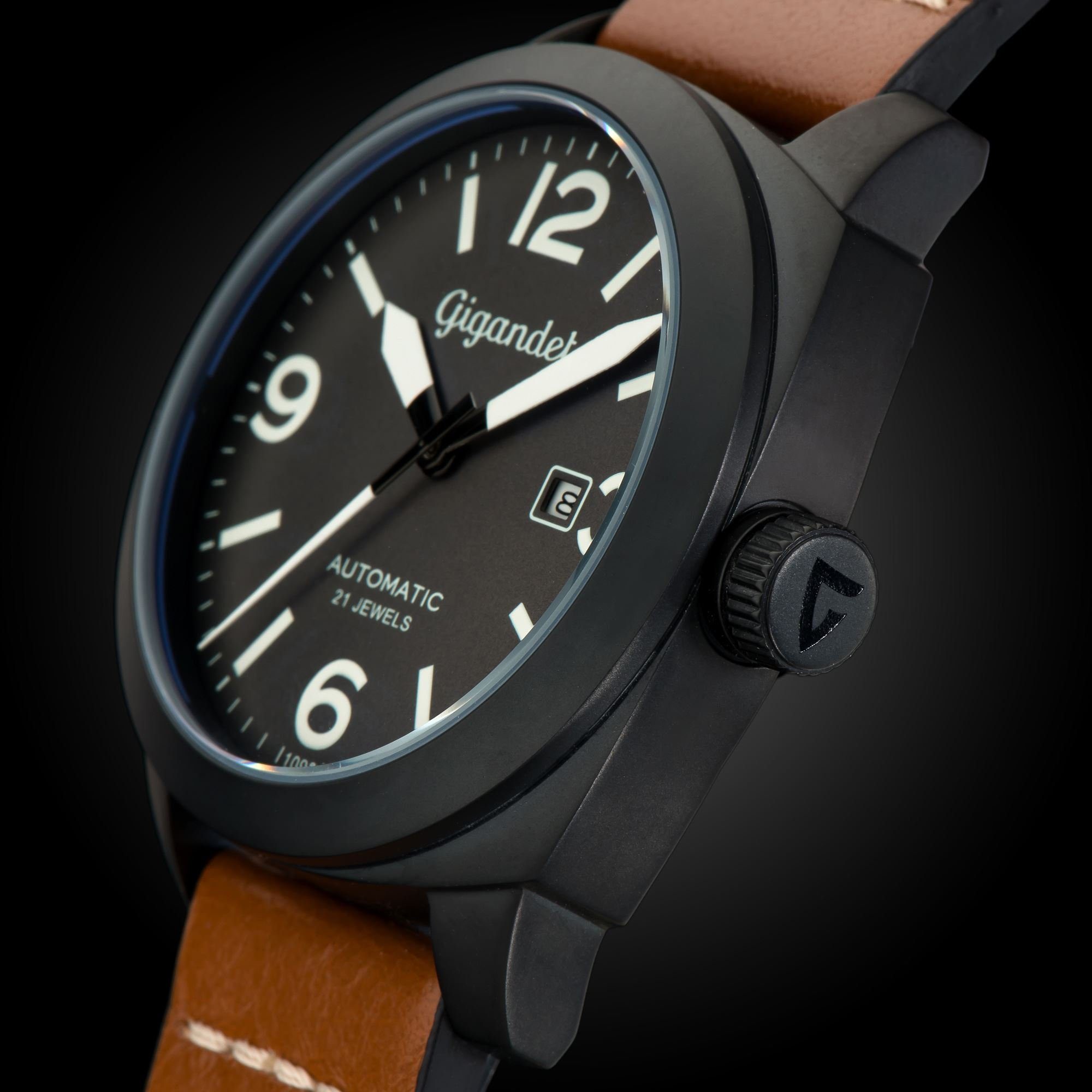 Gigandet Automatikuhr Herrenuhr, Armbanduhr, Fliegeruhr, 46mm, RED BARON II G9-005 G9-005, Mineralglas, Datumsanzeige, Braun, Schwarz, 10bar/100m wasserdicht – Bild 5 von 5