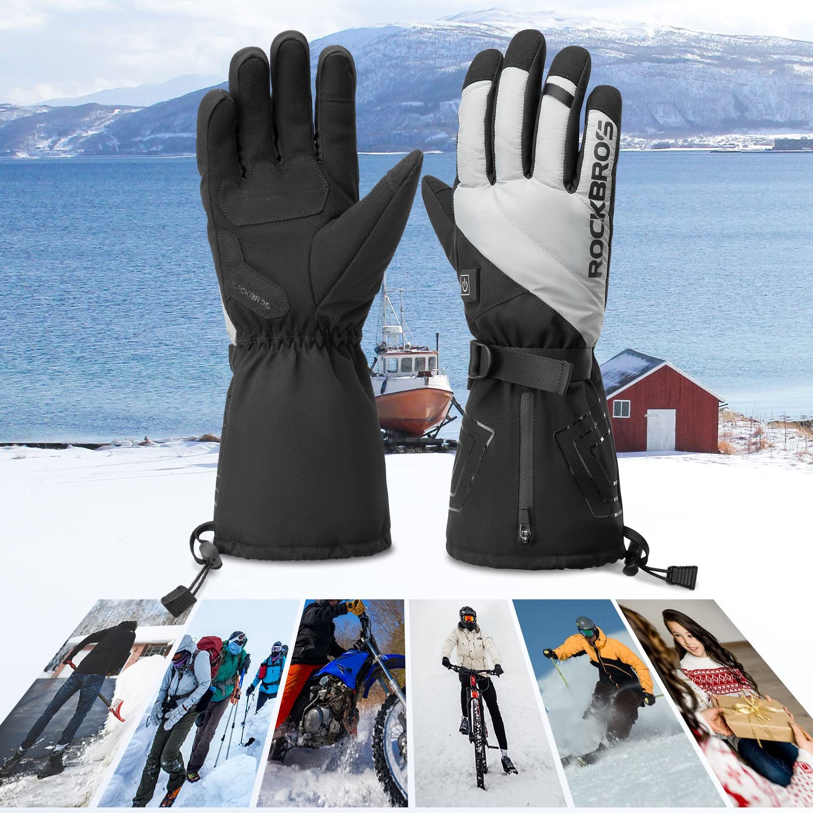 ROCKBROS Fahrradhandschuhe Beheizbare Winterhandschuhe, Thermohandschuhe für Skifahren, Radfahren BATTERY HEATED As a gift