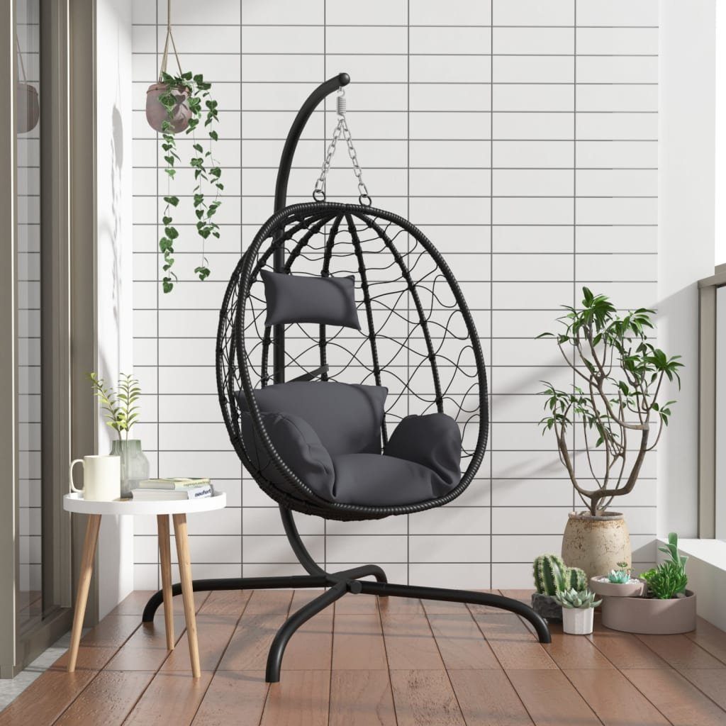 vidaXL Hollywoodschaukel Hängesessel mit Kissen Anthrazit Poly Rattan & Stahl, 1-Sitzer, 1 tlg.
