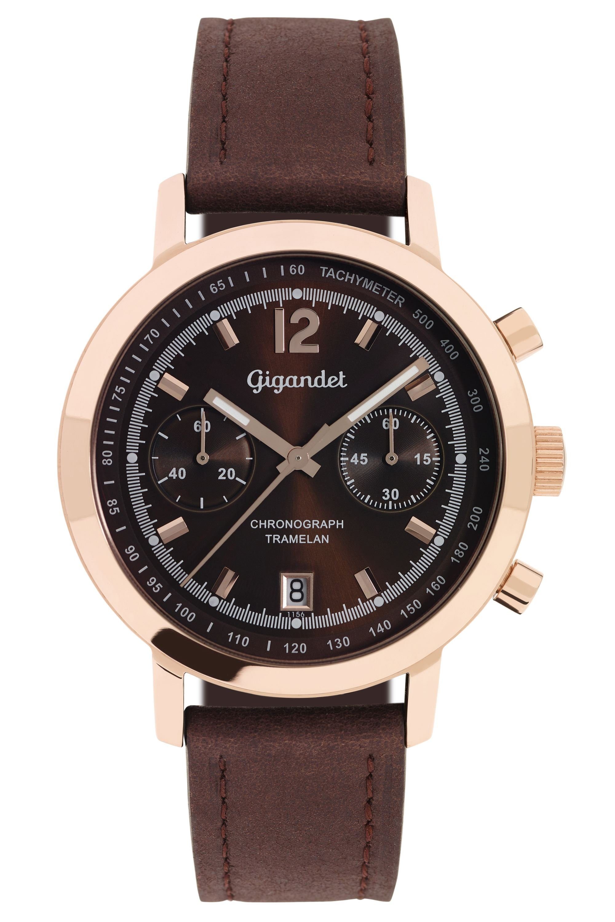 Gigandet Chronograph Tramelan, Mineralglas, Chronograph, Datumsanzeige, Tachymeter