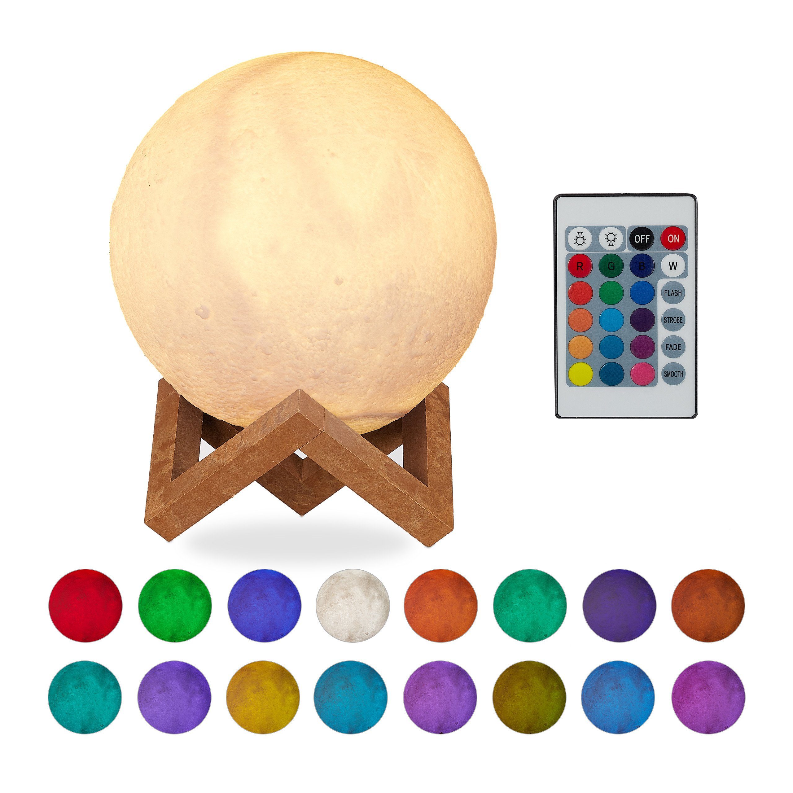 relaxdays Nachttischlampe Mondlampe 3D Farbwechsel günstig online kaufen