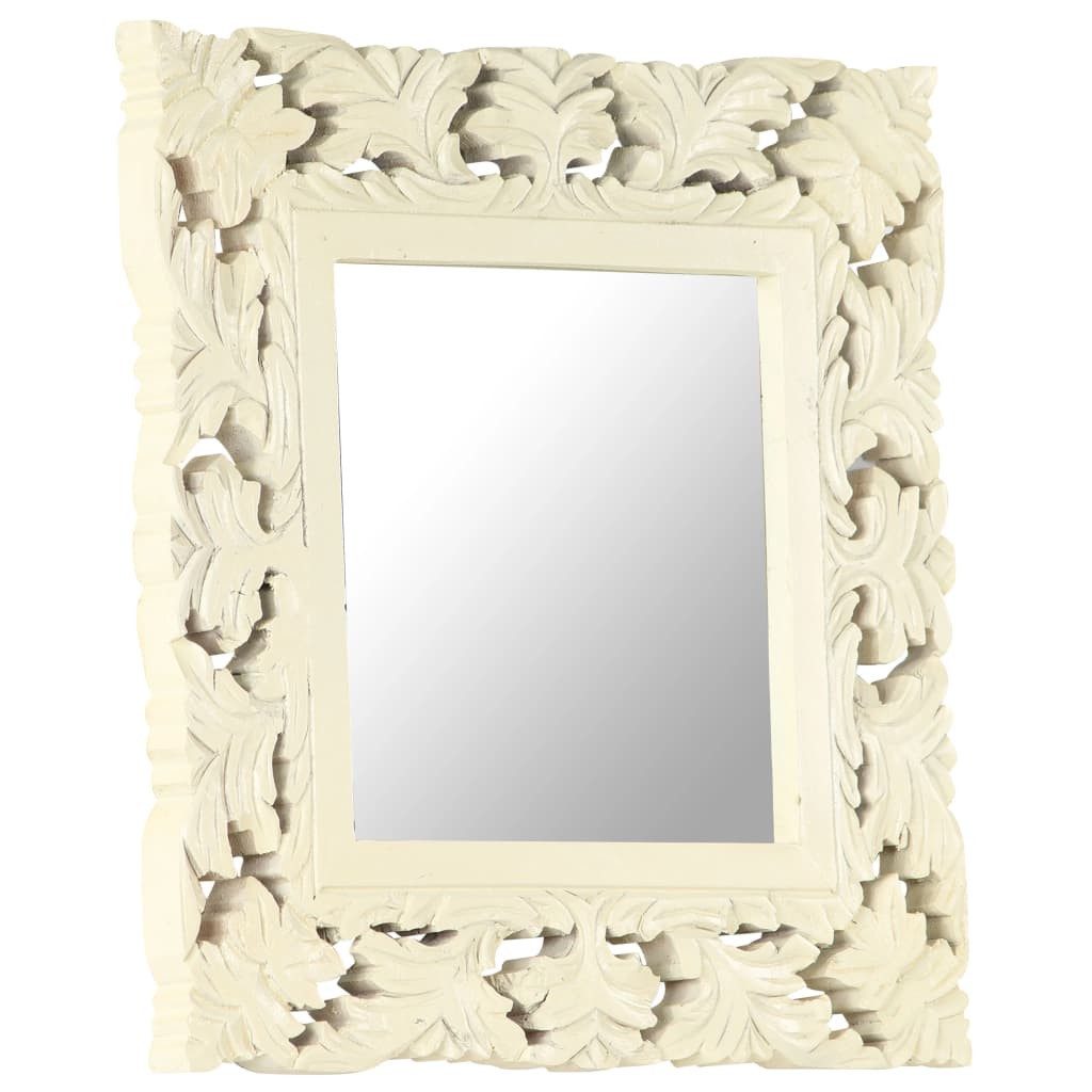 furnicato Wandspiegel Vollholz Spiegel 50x50x2,5 cm mit weißem handgeschnitztem Muster (1-St), Robustes Wandglas mit Unikat-Maserung als Deko für Ihr Zuhause