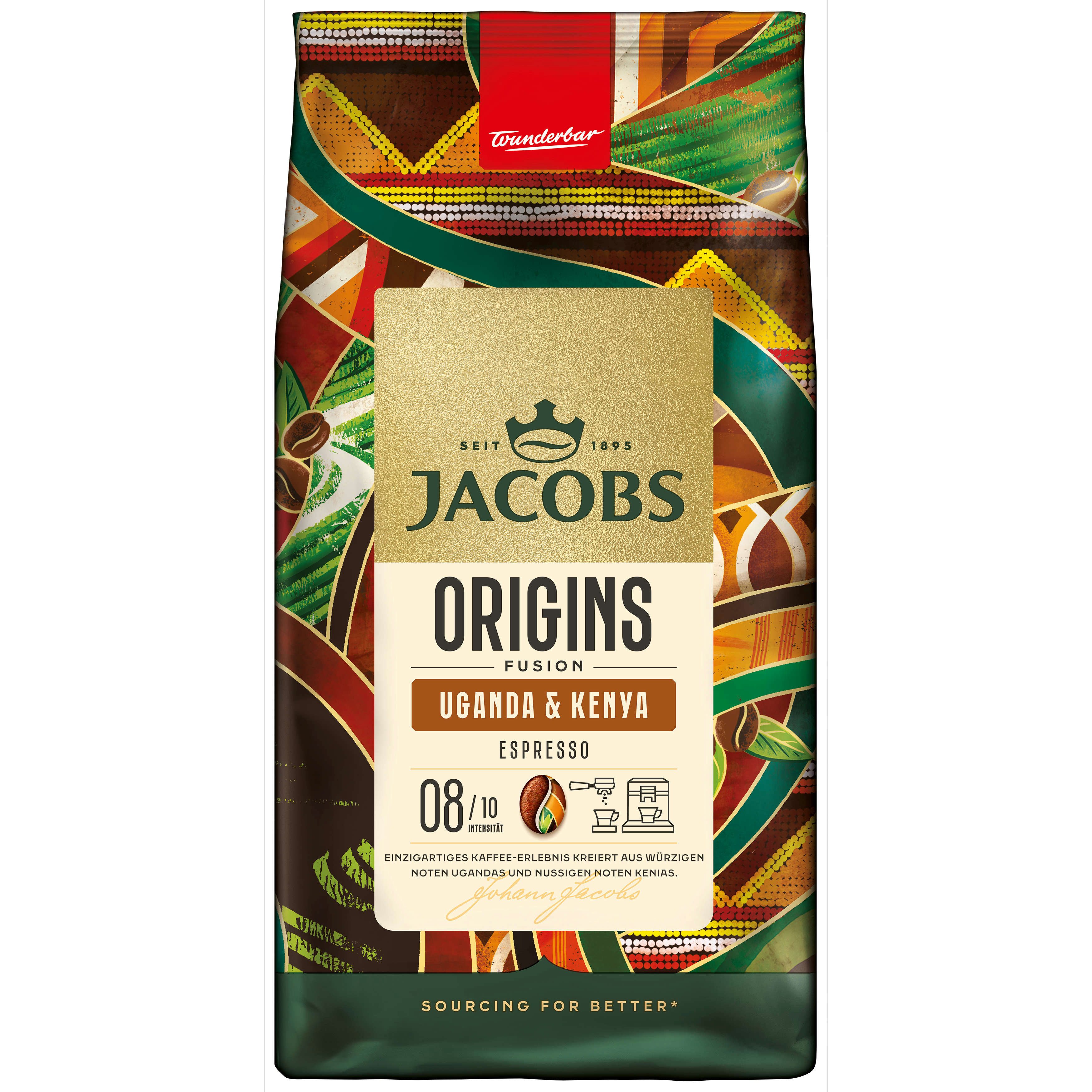 JACOBS Kaffee Kaffeebohnen Origins Uganda & Kenya ganze Bohne 2 x 1 kg, 2000 g, (Packung, 2er Pack)