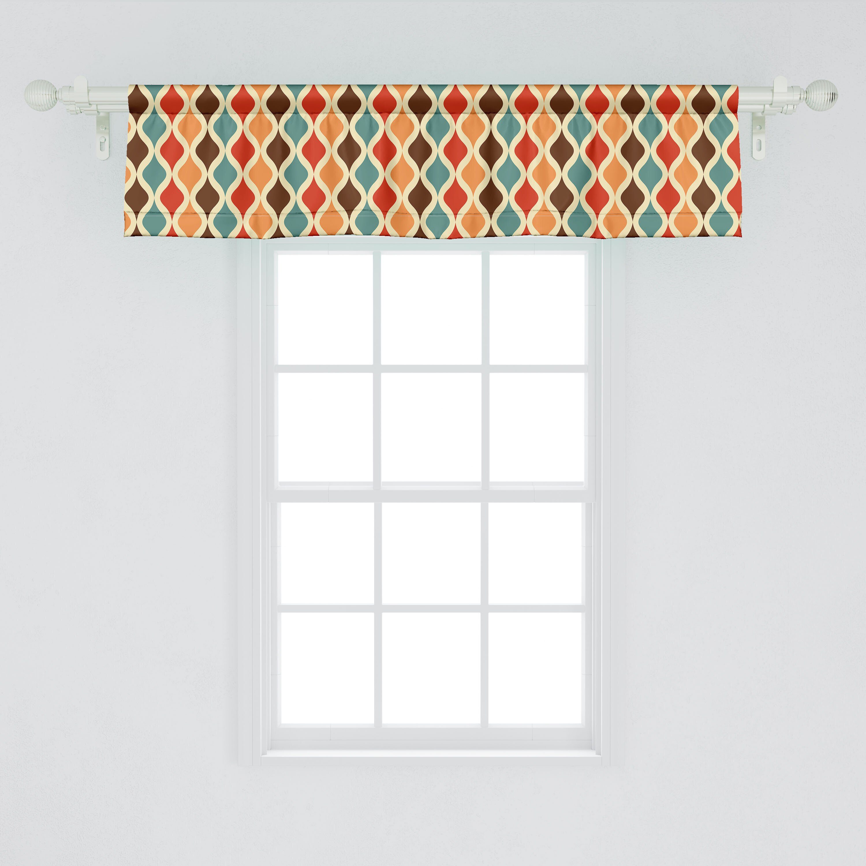 Scheibengardine Vorhang Volant für Küche Microfaser, Verschiedene Stangentasche, Schlafzimmer Funky Formen Dekor Abakuhaus, Retro mit