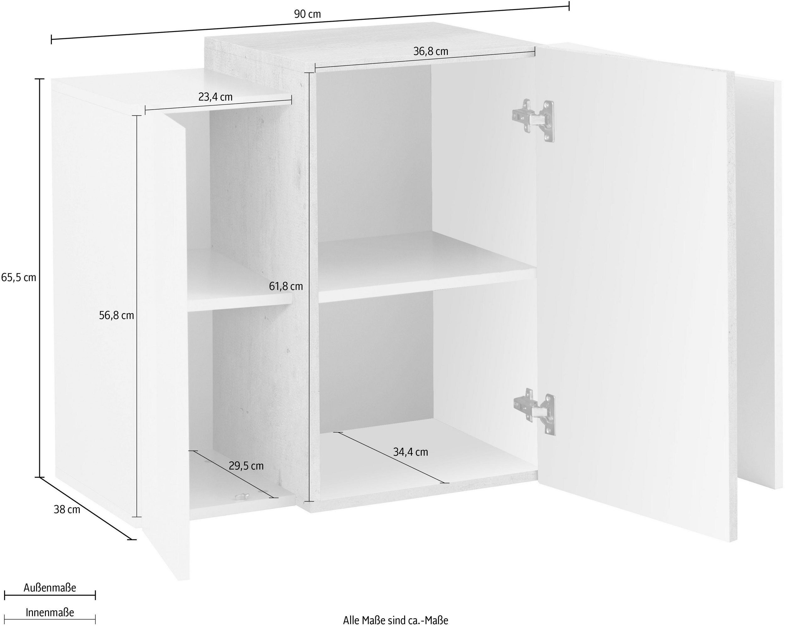 matt Breite Einlegeböden. Hängeschrank in Schiefer Holztüren, cm, Weiß-Hochglanz/Schiefer 3 Moderner Catania cm 90 Tiefe Hängeschrank 3 cm, aus mit 38 Höhe Weiß-Hochglanz Spanplatte / 65,5 möbelando