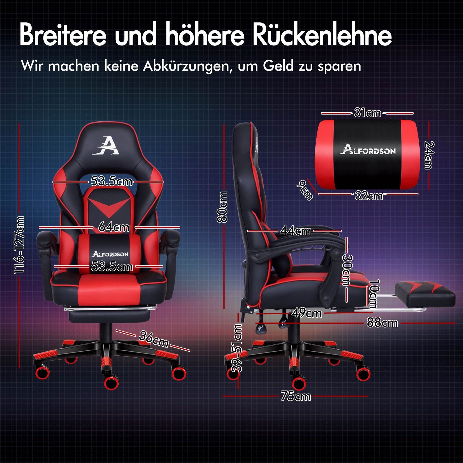 ALFORDSON Gaming-Stuhl Bürostuhl, Computersitz aus PU-Leder, günstig online kaufen