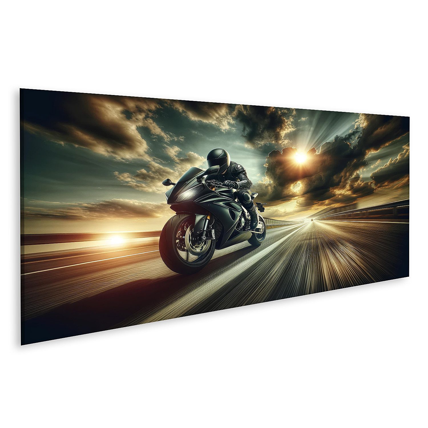 islandburner Leinwandbild Motorrad Fahrt unter dem weiten Himmel