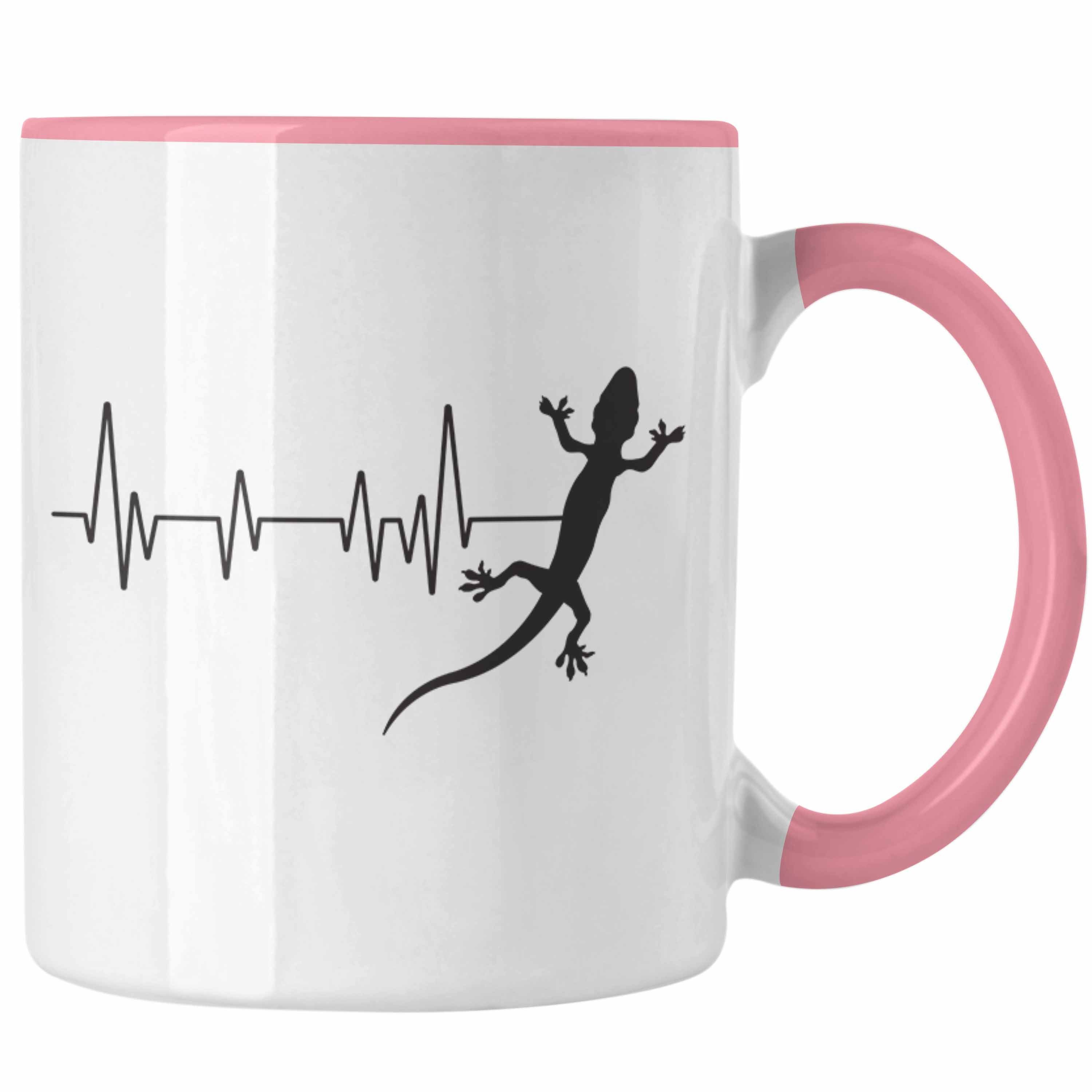 Echsen Züch für Reptilien Tasse - Rosa Trendation Tasse Geschenk Herzschlag Echse Trendation