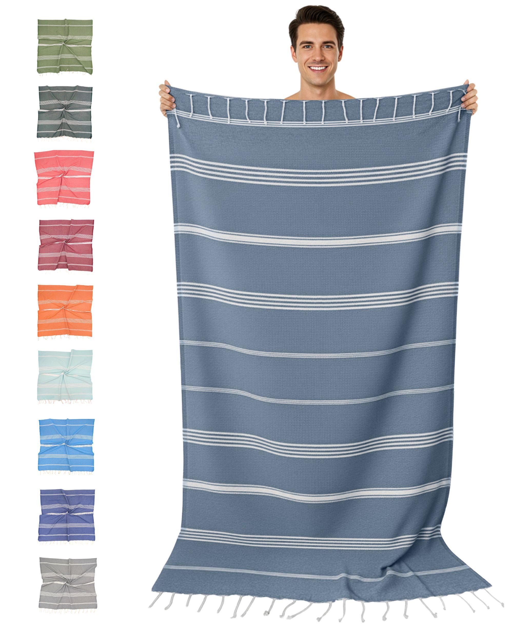 furora HOLIDAY Saunatuch Strandtuch Hamamtuch: groß 100x200 cm Saunatuch, Strandhandtuch dünn, Strandtuch Saunatuch aus 100% Baumwolle Strandtuch Set