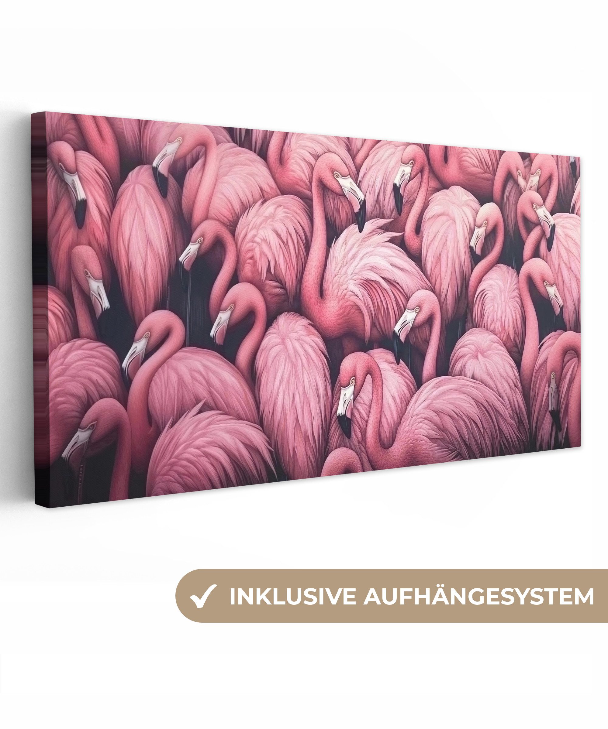 OneMillionCanvasses® Leinwandbild Panorama Flamingo - Rosa - Tiere, Fotodruck (1 St), Wandbild, Deko Schlafzimmer Wohnzimmer Flur 40x20 cm