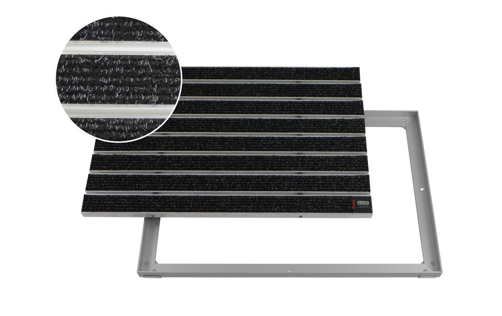 Emco Fußmatte Eingangsmatte DIPLOMAT + Rahmen Aluminium, Large Rips Anthrazit, rechteckig, Höhe: 15 mm, Größe: 600x400 mm, für Innen- und überdachten Außenbereich