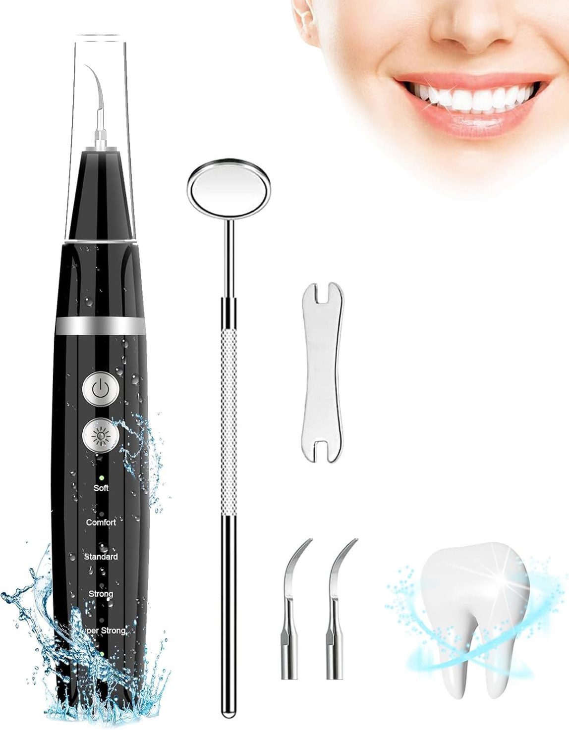 SinLaw Schall-Zahnreinigungsgerät Plaque-Entferner für Zähne entfernen Fleck Zahnstein Zahnstein, mit Led 3 einstellbare Modi, 2 austauschbare Köpfe reinigen