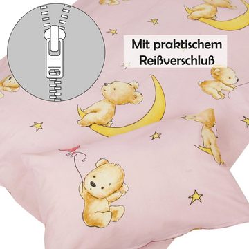 Kinderbettdecke + Kopfkissen, Kinder Betten-Set inkl. Bettwäsche, Bestgoodies, Füllung: 100% Polyester, Klimafaser, 2-tlg (100x135cm / 40x60cm) Bettdecken Set, Bettbezug aus 100% Baumwolle - Steppbett waschbar bei 95°C