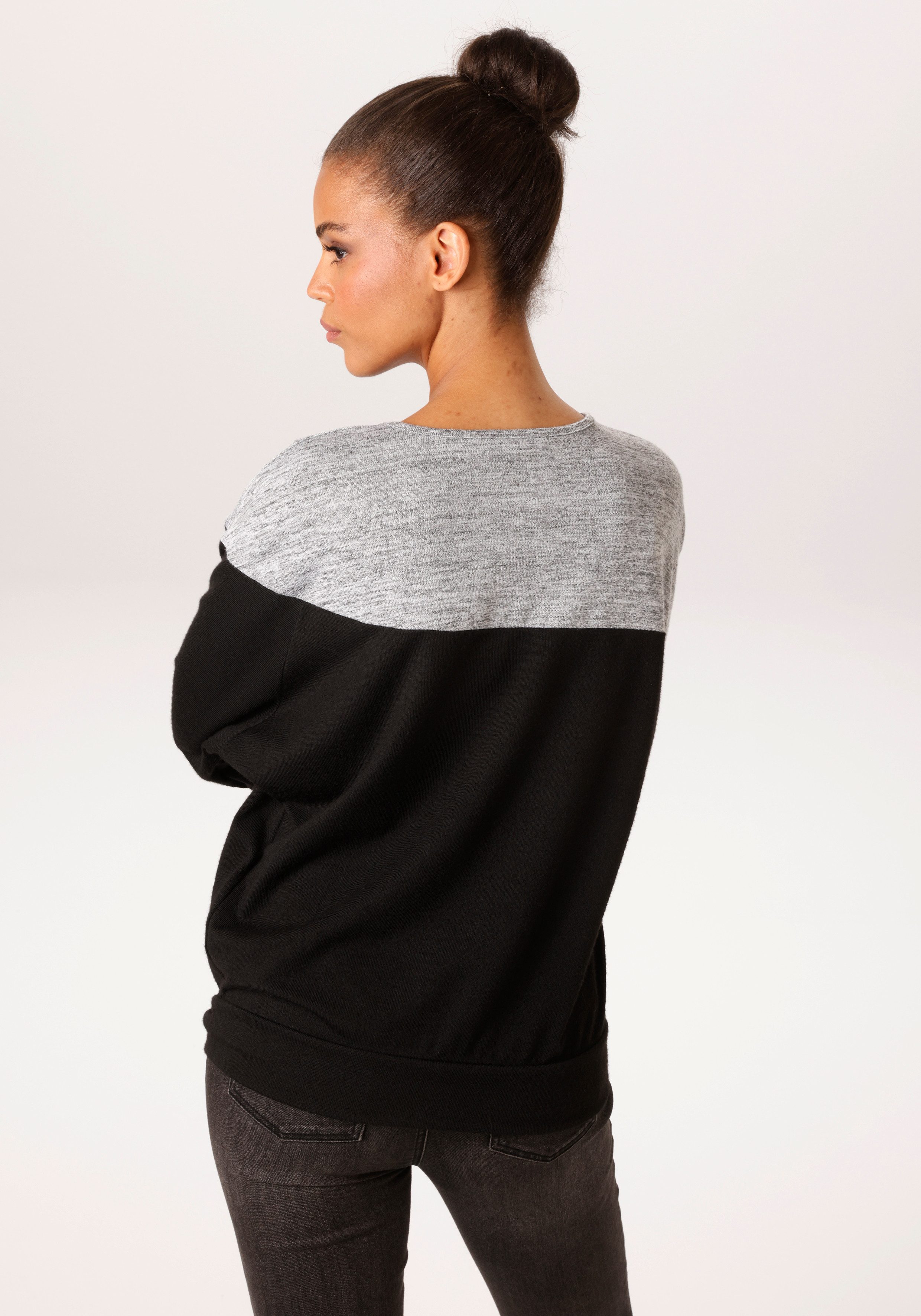 Aniston CASUAL Sweatshirt mit asymmetrischem Farbeinsatz - NEUE KOLLEKTION