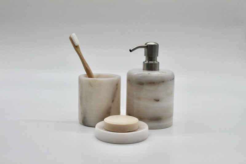 marmortrend Sehnsucht nach Einzigartigkeit Badaccessoire-Set marmortrend ELEGANZ Badezimmer Set 3 teilig aus Marmor, aus edlem Naturstein