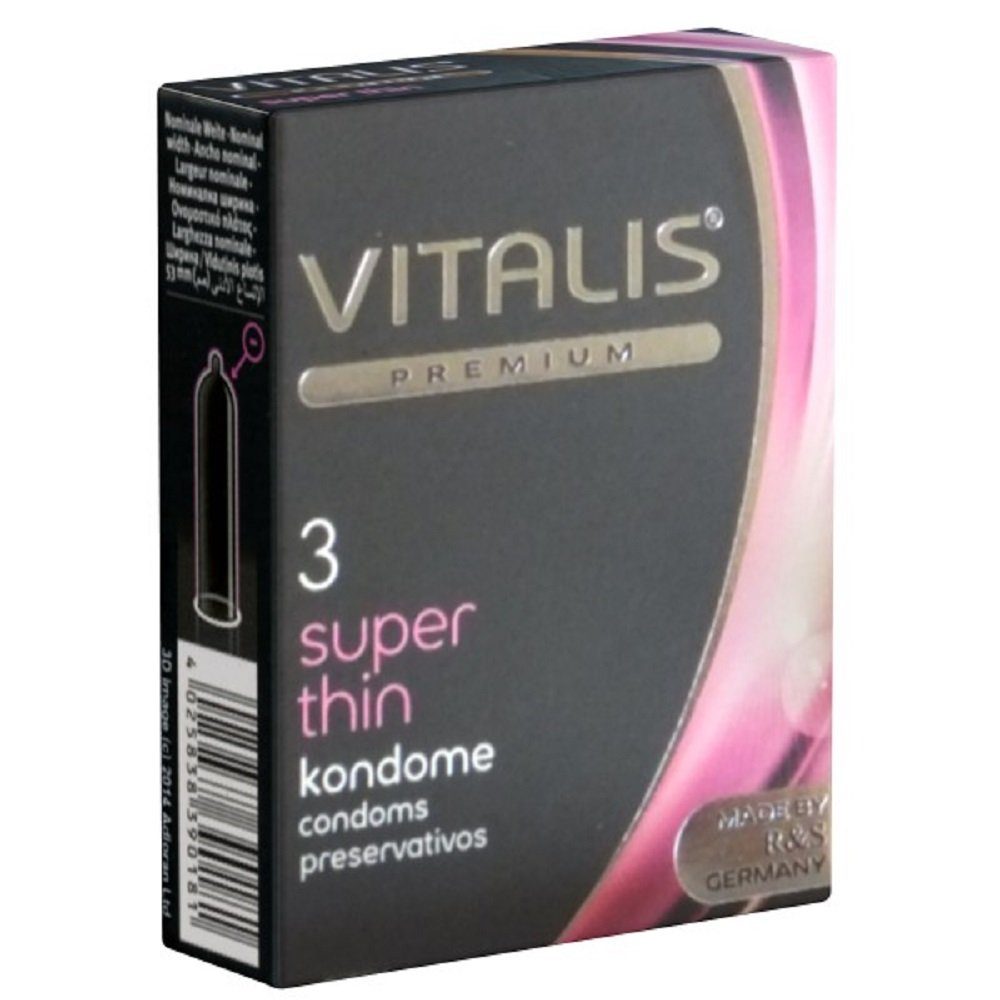 VITALIS Kondome Vitalis für Kondome und zuverlässig, PREMIUM St., im Kondome extra angenehm Gefühlsechtheit, Thin» mehr Gebrauch mit, 3 dünne sicher Packung «Super
