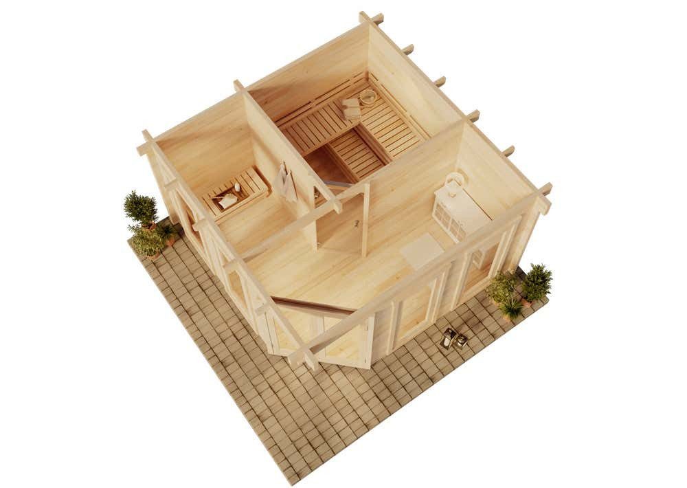 FinnTherm Saunahaus 5-Eck Magnus - 70, BxTxH: 426 x 426 x 230 cm, 70 mm, in Naturbelassen Inkl. Fußboden
