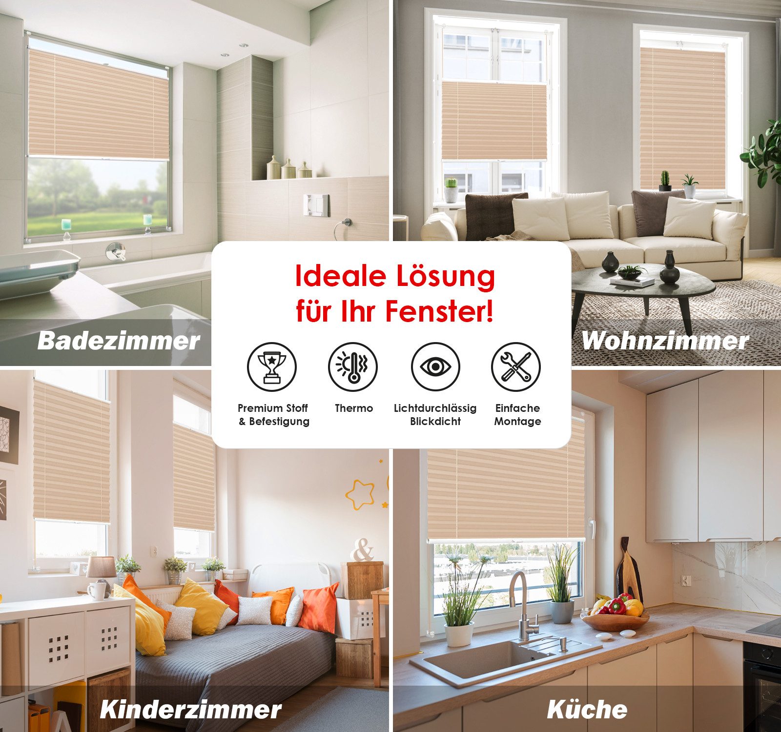 DomDeco Plissee Premium Thermo Plissee ohne Bohren, Sichtschutz, lichtdurchlässig, blickdicht, Klemmfix, Thermo-Wärmeschutz, verdunkelnd, blickdicht, Stufenlos