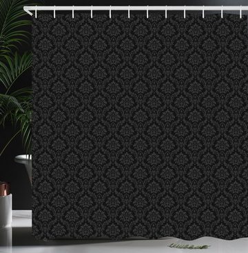 Abakuhaus Duschvorhang Moderner Digitaldruck mit 12 Haken auf Stoff Wasser Resistent Breite 175 cm, Höhe 180 cm, Schwarz und Grau Damast-Muster-Kunst