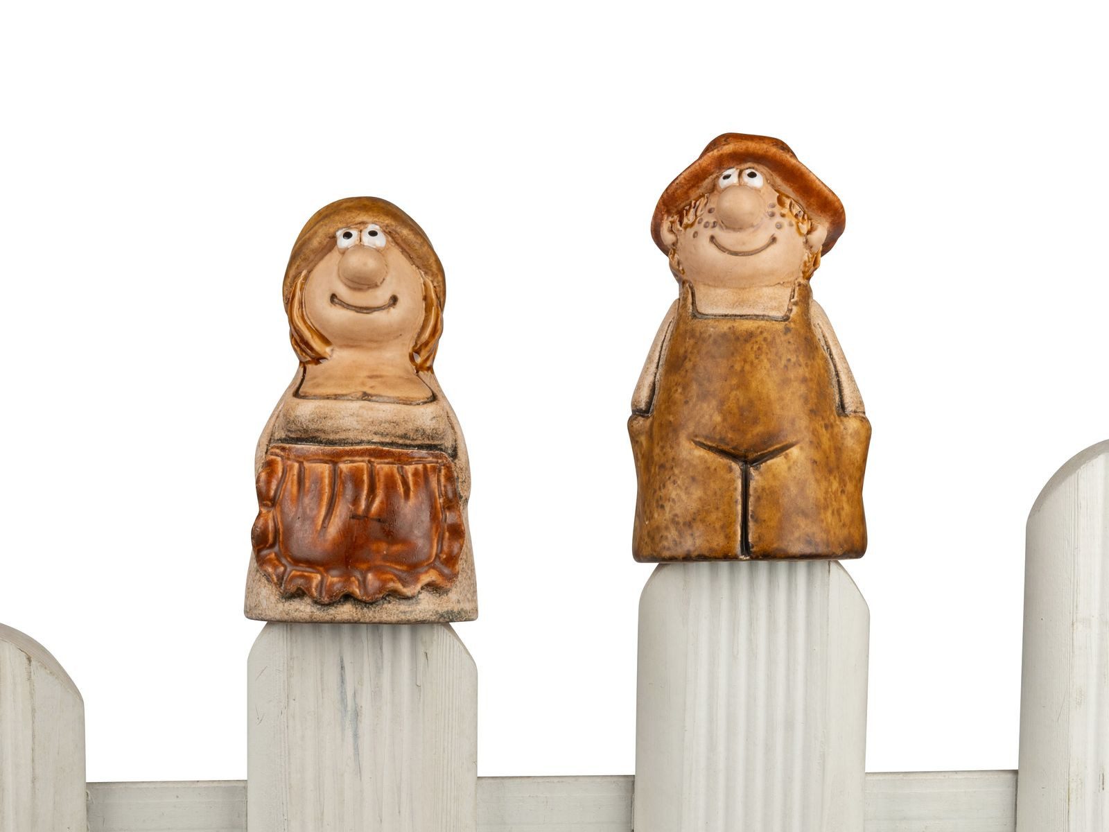 Gartenfigur Zaundeko 2er-Set Junge und Mädchen 15 +15cm Figur Steinzeug handbemalt