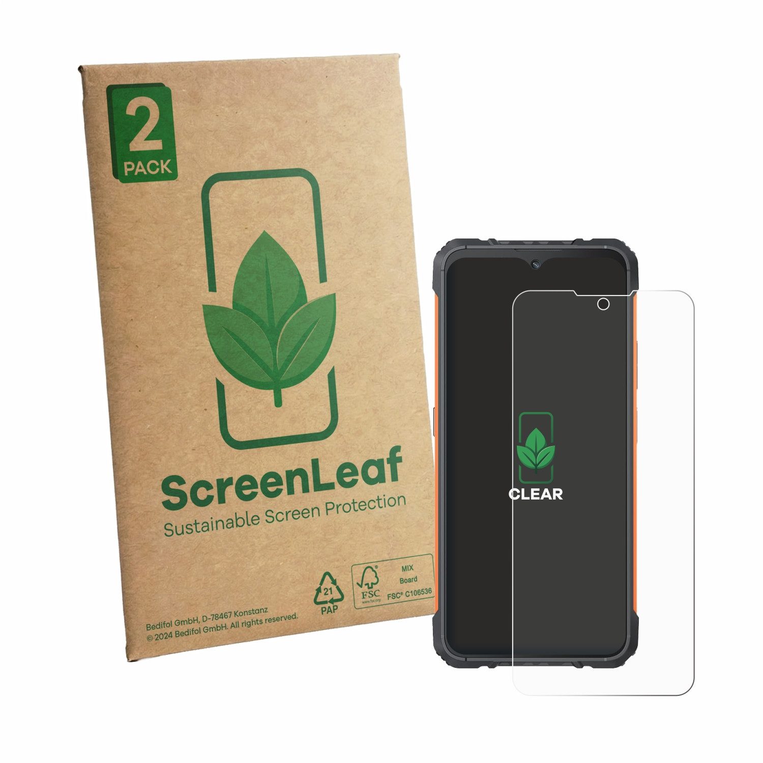 ScreenLeaf Displayschutzfolie Schutzfolie für Cubot KingKong Ace 5, 2 Stück, nachhaltiger Displayschutz Schutz Folie Klar Transparent